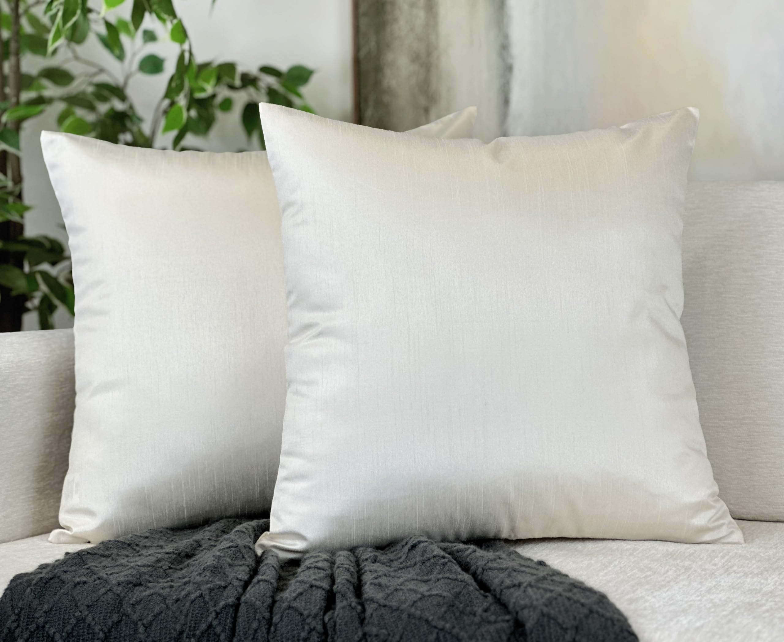 Aiking Home 24X24 Inches Faux Silk Square European Shams, Zipper Closure, Ivory (Set Of 2)