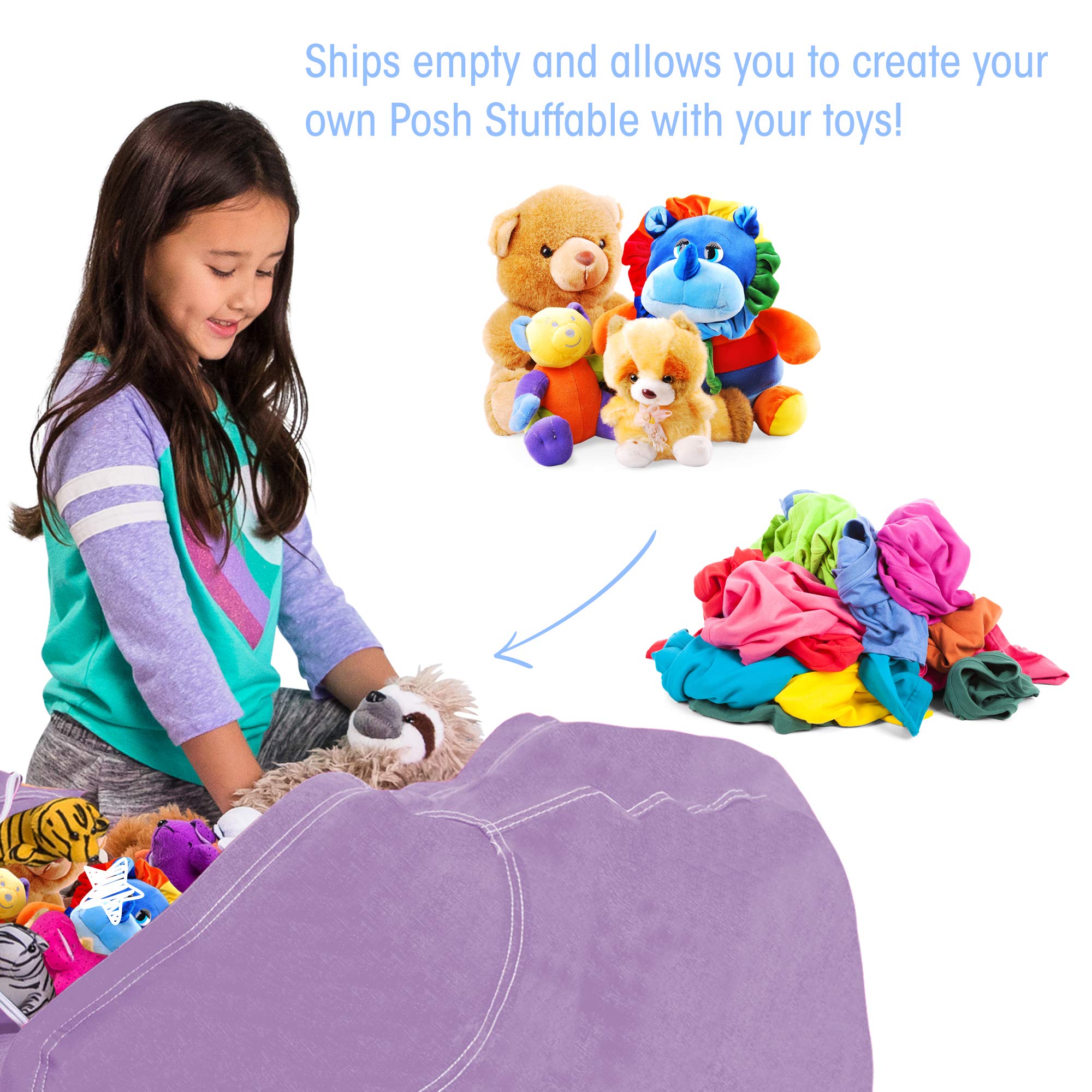 Posh Stuffable Kids Stuffed Animal Storage Bean Bag Chair Cover - Childrens Toy Organizer, X-Large 48' - Heather Lavender