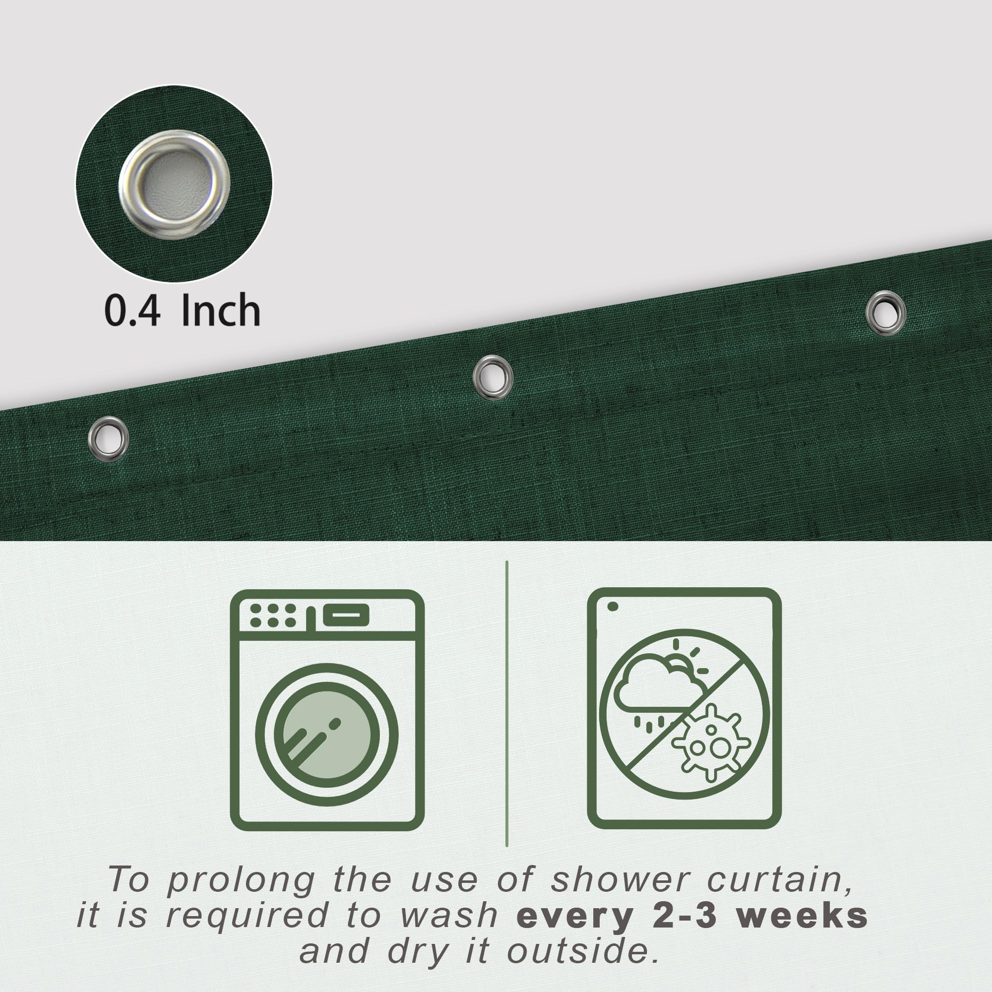 Koufall Dark Green 54X78 Inch Length Waterproof Linen Fabric Shower Curtain
