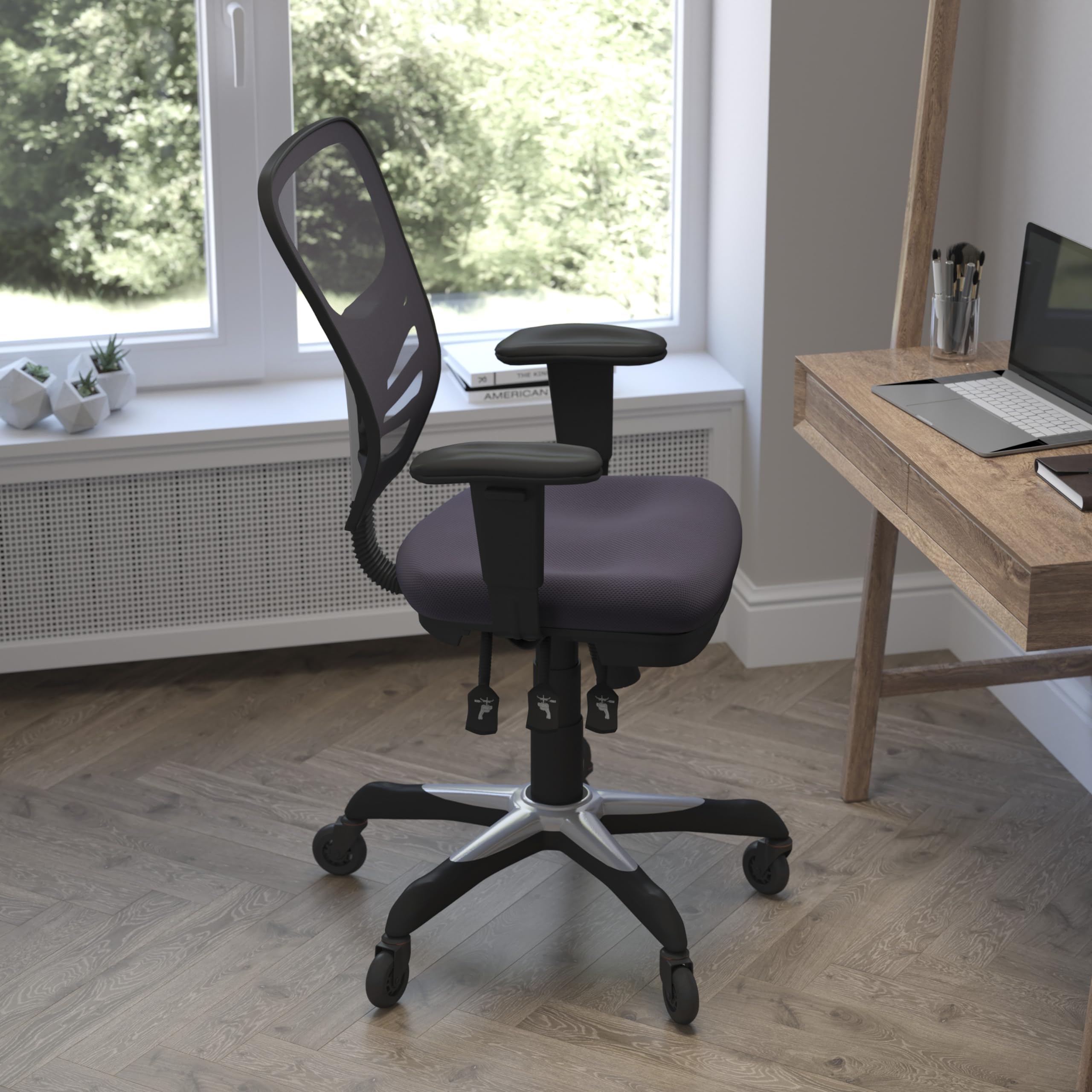 Flash Furniture Nicholas Mid-Back Dark Gray Mesh Multifunction Executive Swivel Ergonomic Office Chair With Adjustable Arms And Transparent Roller Wheels