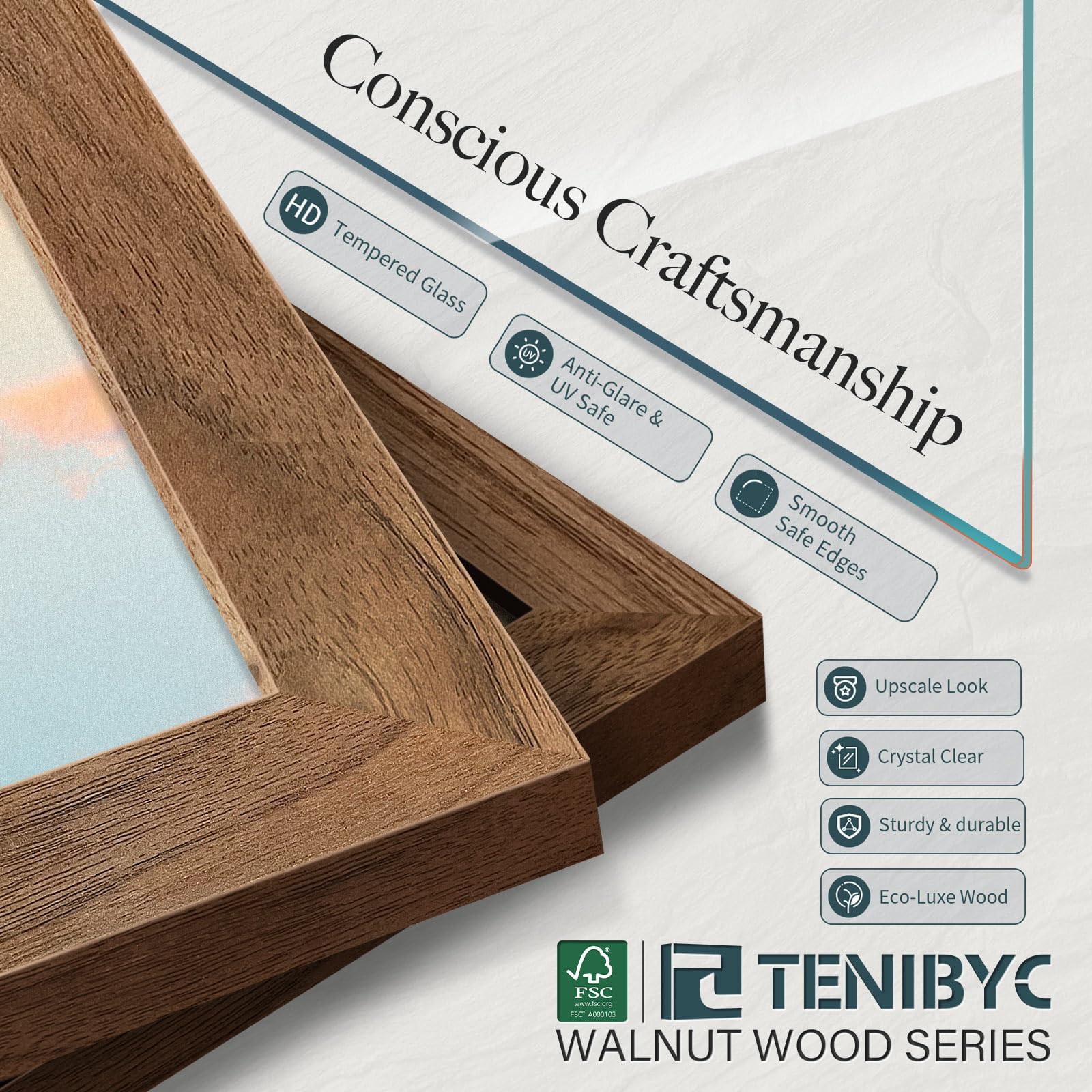 Tenibyc 11X17 Walnut Poster Frame 3 Pack With Hd Glass - Natural Brown, Solid Wood Picture Frame, Wall Gallery Frame