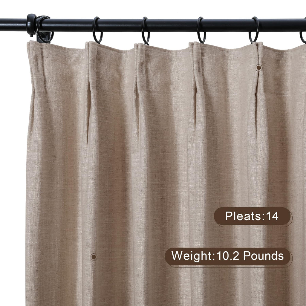 Twopages Double Layer Lined Pinch Pleated Curtain Tapioca Linen Blend Light Filtering Room Darkening Curtain For Kitchen, Window