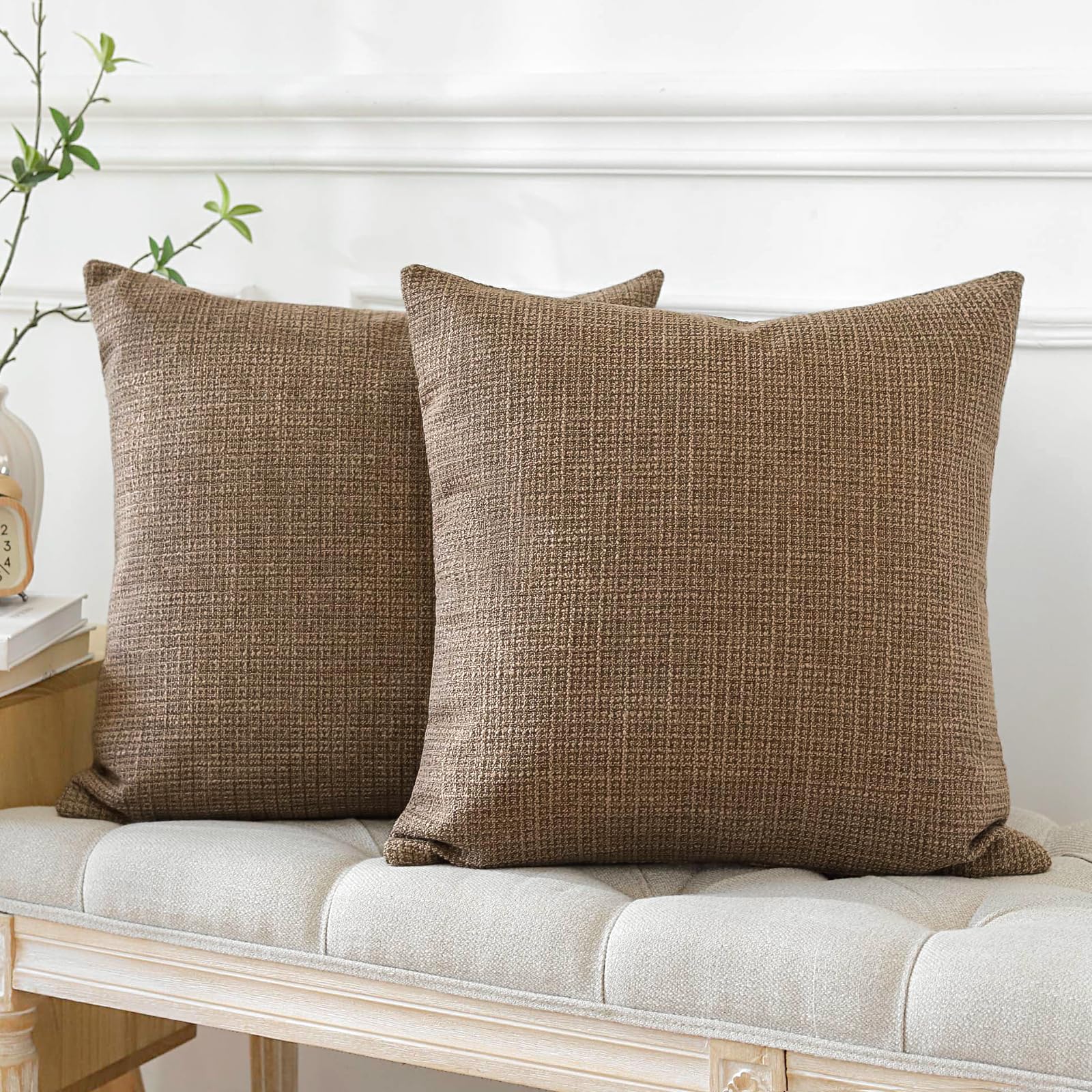 Otostar Pack Of 2 Throw Pillow Covers 20X20 Inch Linen Coffee Brown Pillowcases Farmhouse Decorative Solid Pillow Covers 50X50 C
