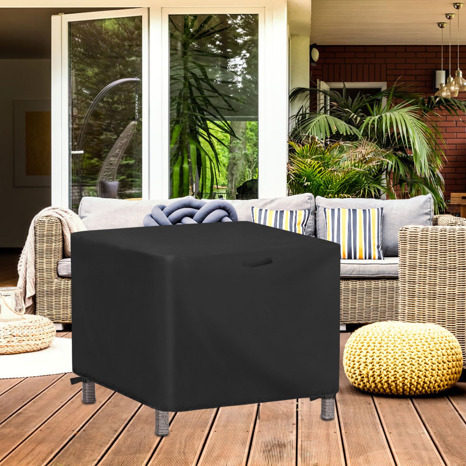 Jungda Outdoor Ottoman Cover Rectangle,25 Inch Waterproof Patio Ottoman Cover,Heavy Duty Outdoor Side Table Furniture Covers - 25 X 20 X 17 Inch