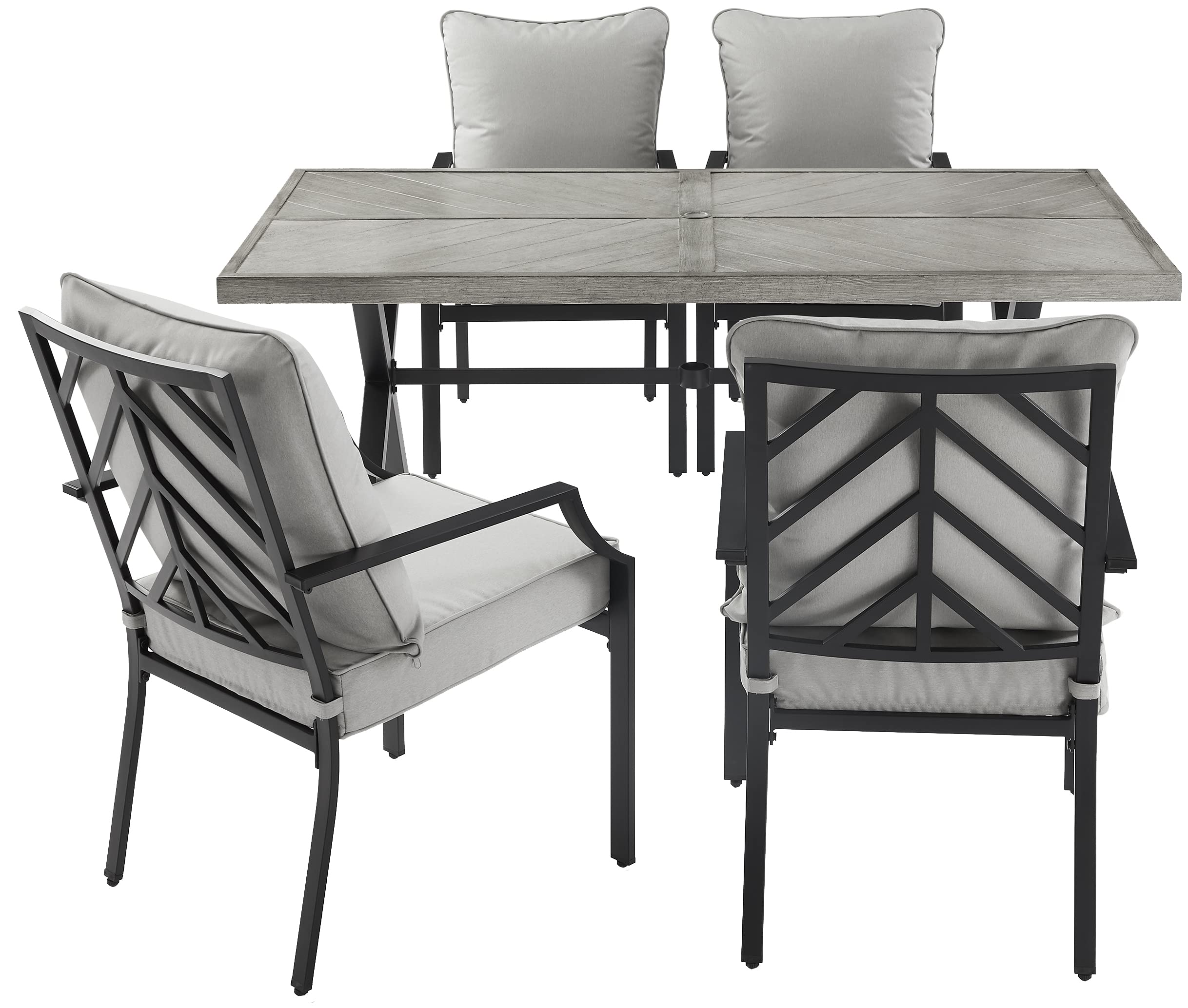 Crosley Furniture Otto 5-Piece Chevron Outdoor Dining Set for 4, Patio Table and Chairs for Backyard, Deck, Matte Black with Gray Cushions