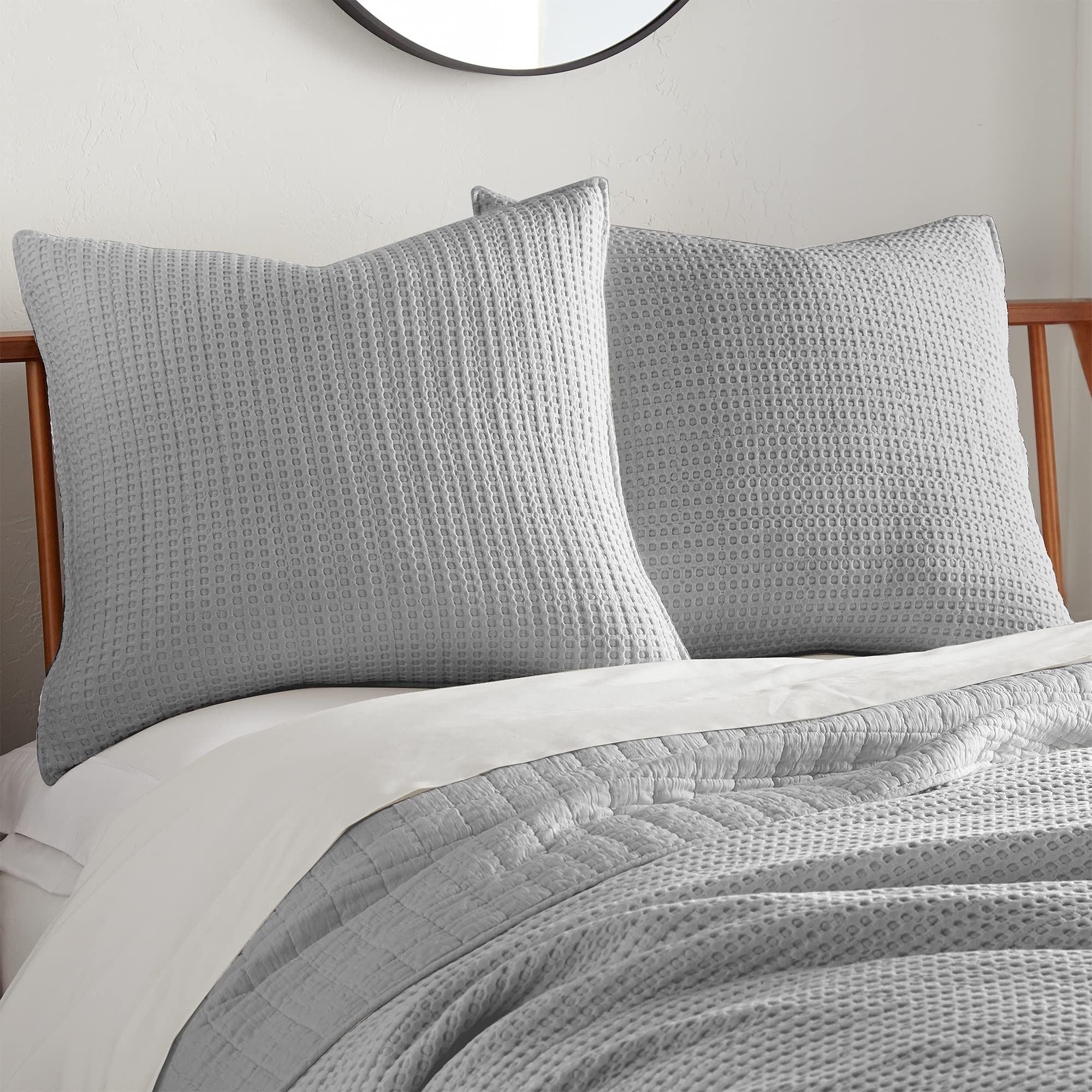 Levtex Home - Mills Waffle - Euro Sham (Set Of Two) - Grey - Sham Size (26X26In.), No Insert