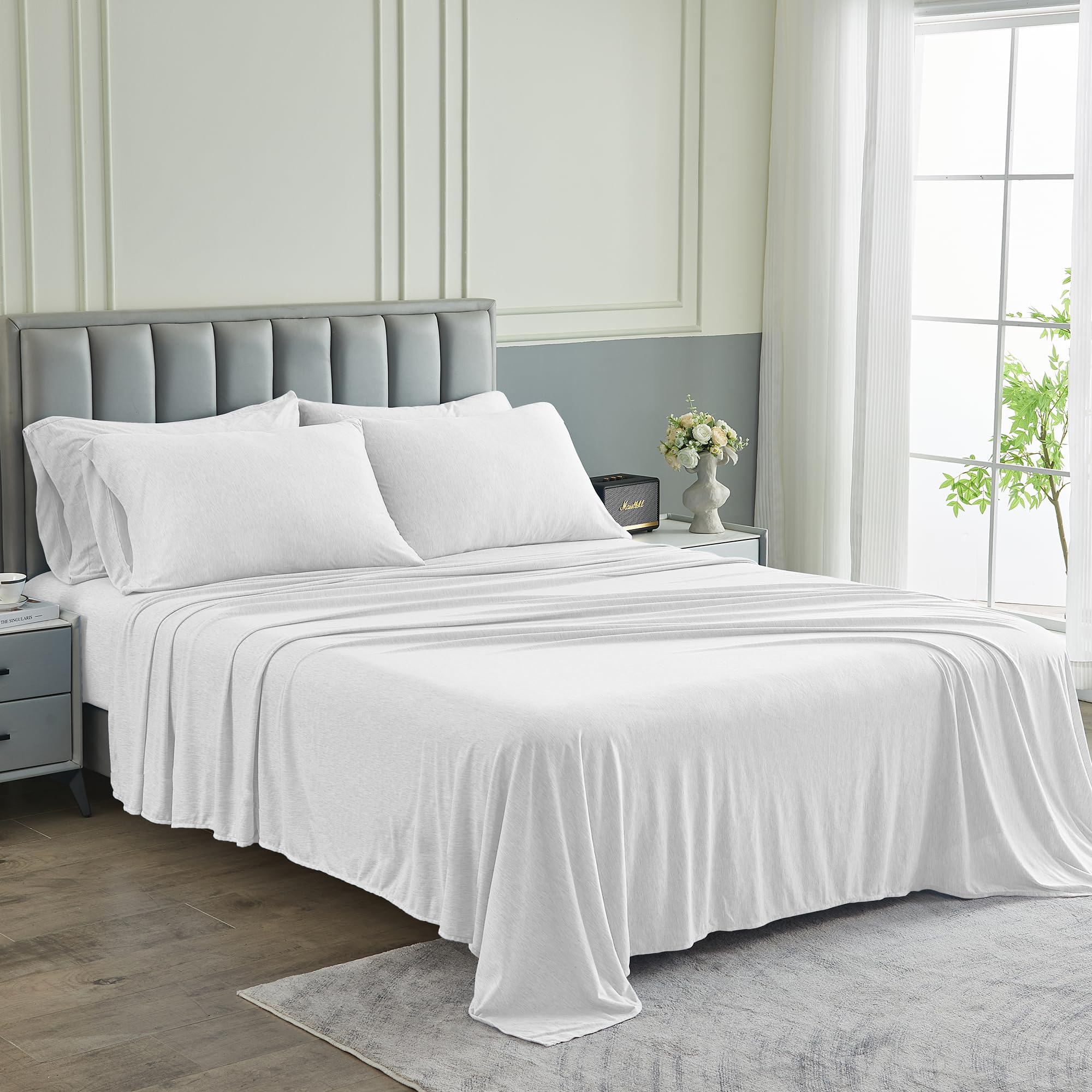 Pure Bedding Bed Sheets - King Sheet Set [6-Piece, Heather White] - Hotel Luxury 1800 Brushed Microfiber - Soft And Breathable -