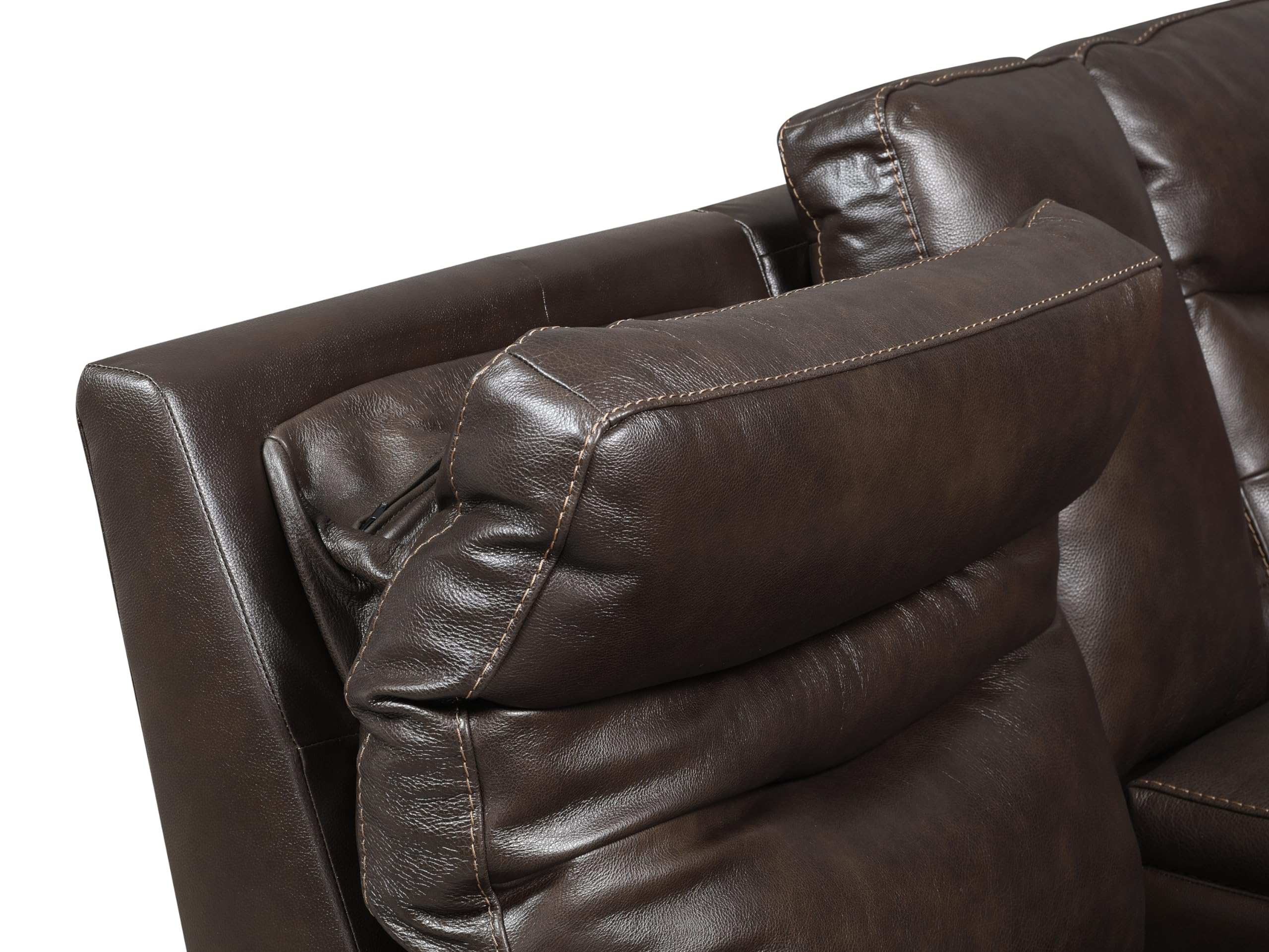 Steve Silver Co Fortuna Recliner Console Loveseats, Top Grain Leather, Contemporary Style, Console Storage, USB Charging Port, 2-Cupholders, Living Room, Den, 38" D x 73.5" W x 41" H, Brown