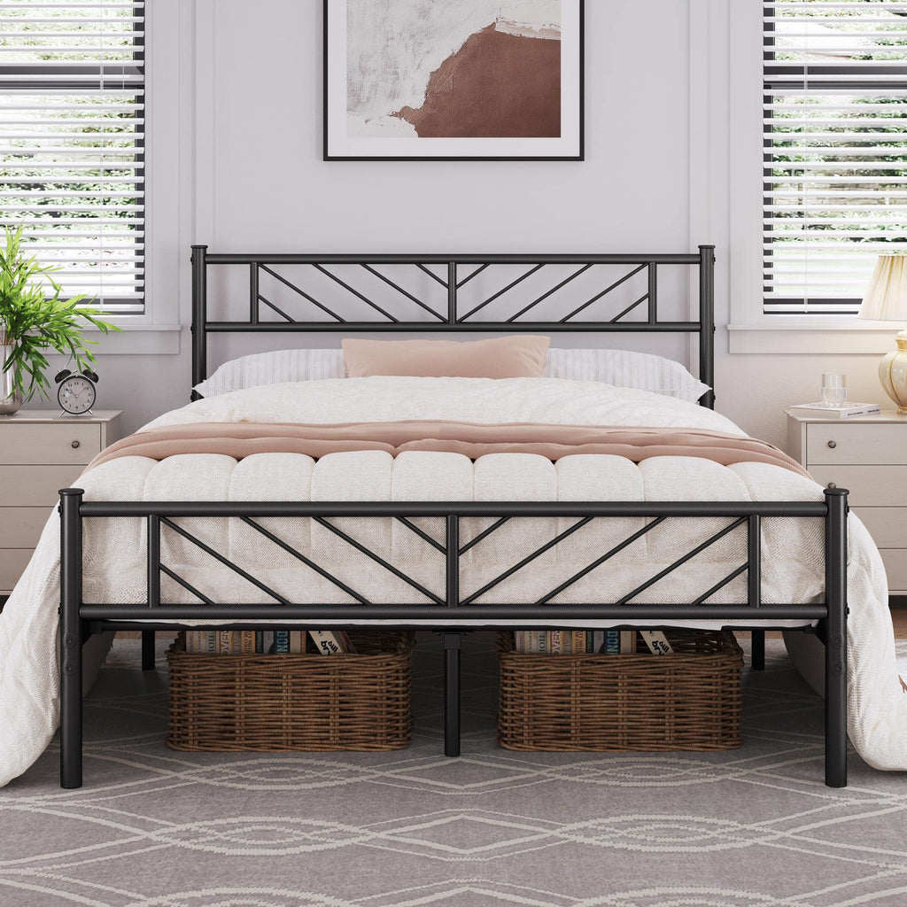 Yaheetech Queen Size Platform Bed Frame With Arrow Design Headboard, 13 Inches Metal Mattress Foundation For Storage, No Box Spring Needed, Easy Assembly, Modern, Black