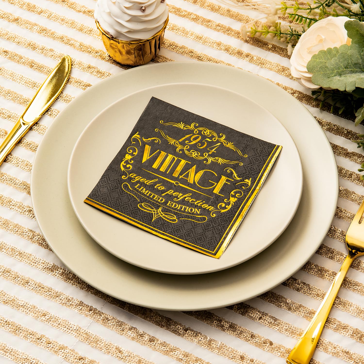 Crisky 70Th Birthday Napkins For Men 70Th Birthday Table Decorations Black Gold Vintage 1954 Beverage Dessert Cake Table Decorat