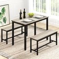 Rovibek Dining Room Table Chairs Set For 4, Modern Space Saving Kitchen Table With 2 Benches & Adjustable Feet Breakfast Table,