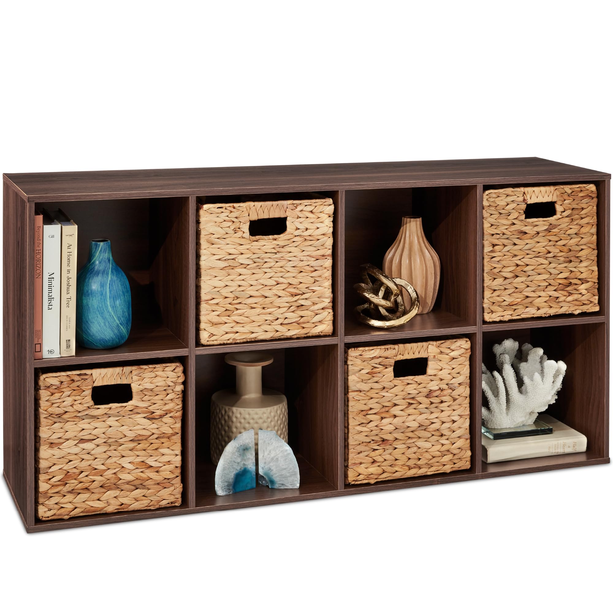 Best Choice Products 8-Cube Storage Organizer, 11In Shelf Opening, Bookcase, Display Shelf, Customizable W/ 3 Removable Back Panels – Walnut