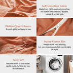 Mildly Super Soft Duvet Cover - 100% Washed Microfiber Rust Comforter Cover Set 3 Pieces With Zipper Closure & Corner Ties (No C