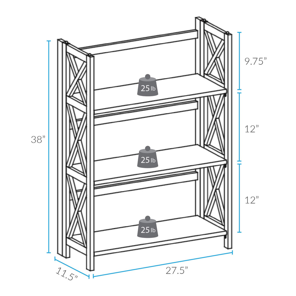 Casual Home Montego 3-Shelf Folding Bookcase, Black