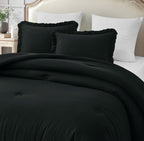 Chezmoi Collection Nora Black Comforter Set King Size 3-Piece Fluffy Soft Lightweight Bedding Ruffled Edge Trim Stone-Washed Mic