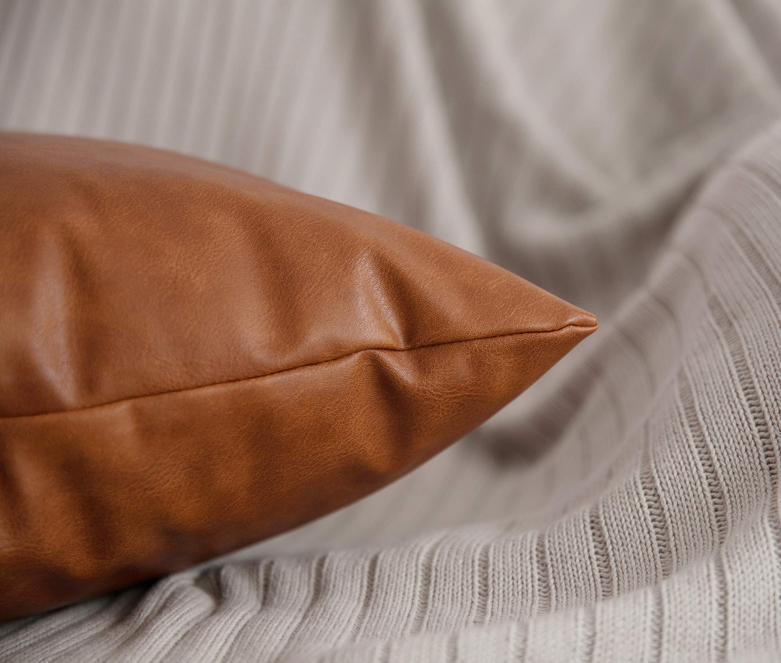Homfiner Faux Leather Lumbar Throw Pillow Cover 12X20 Decorative Bedroom Living Room Modern Boho Accent Rectanglar Cognac Brown