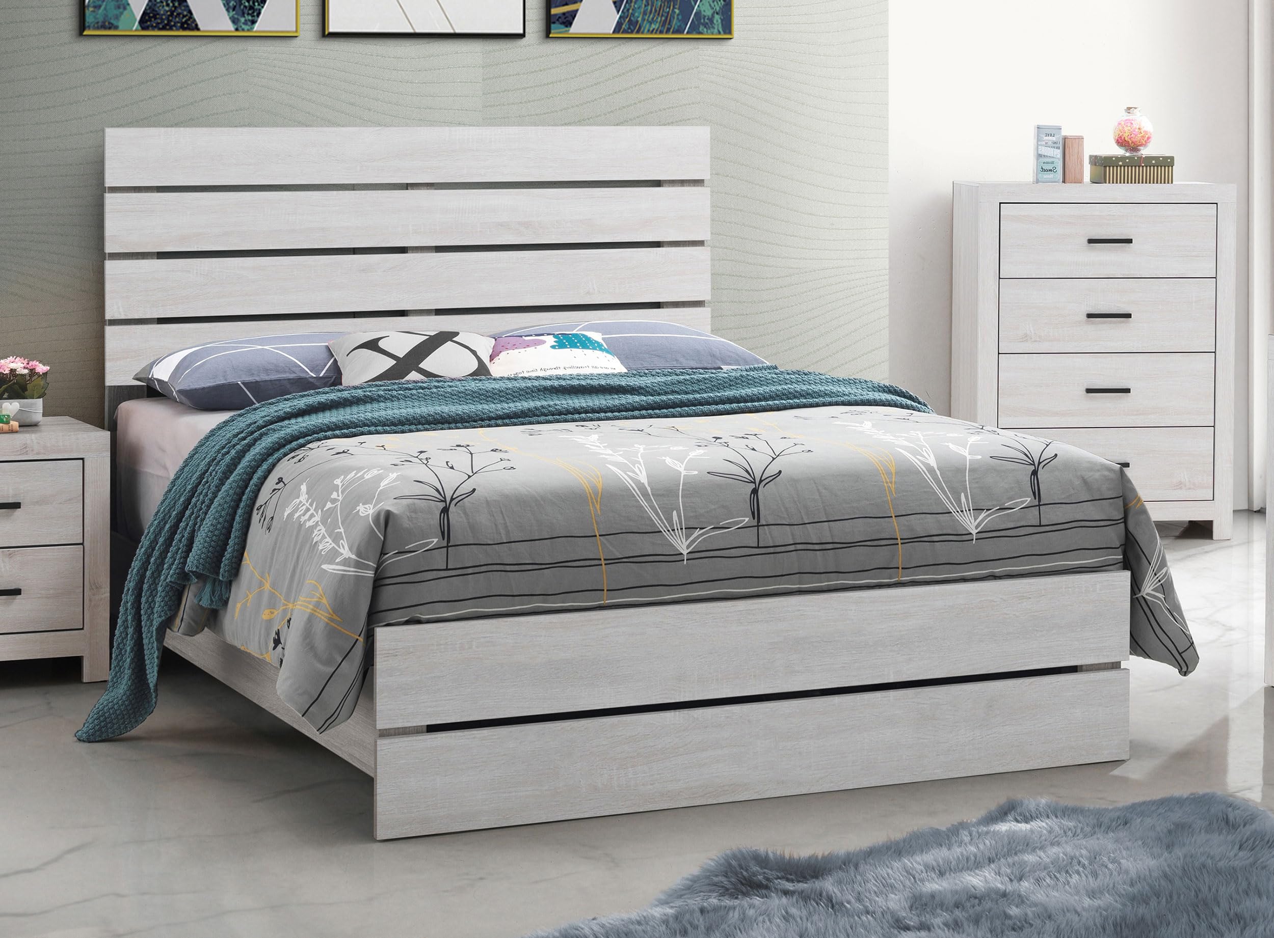Coaster Home Furnishings Brantford Farmhouse Wood Queen Size Panel Bed Frame 52-inch Headboard Coastal White 207051Q
