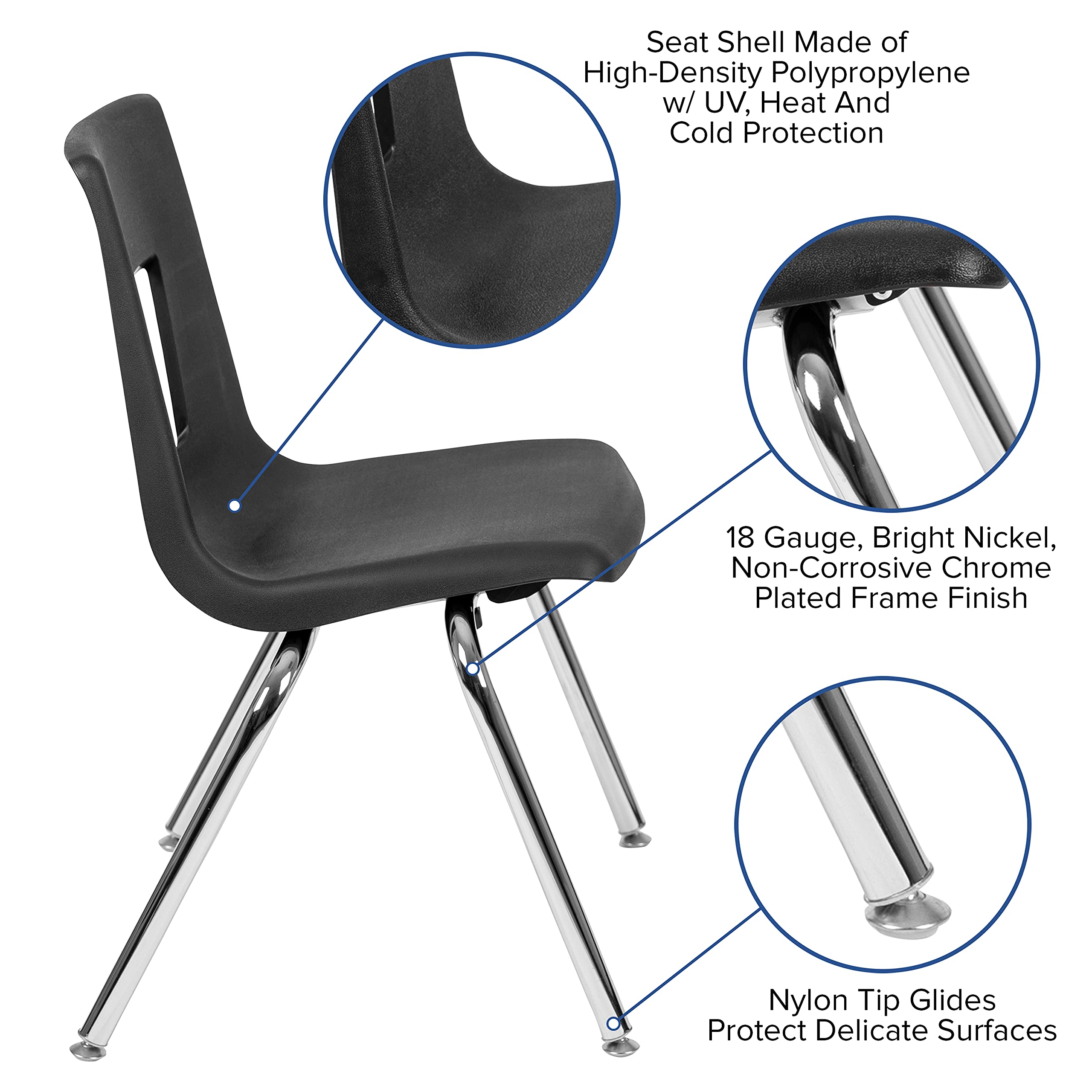 Flash Furniture Mickey Advantage Black Student Stack School Chair - 16-inch