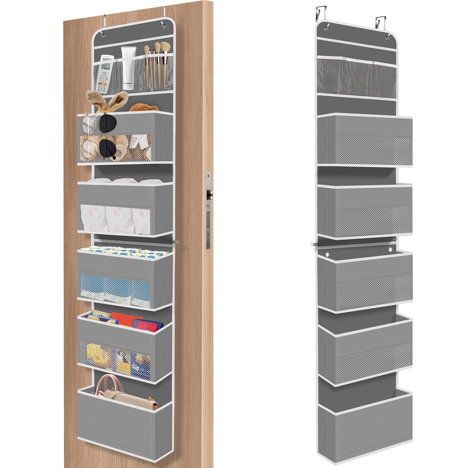 SpaceHacks 6-Tier Over The Door Organizer, Hanging Storage Organizer with Clear Window, 40lb Ultra Sturdy Large Capacity Room Or