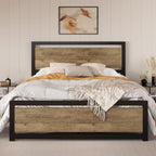 Sha Cerlin Full Size Bed Frame With Modern Headboard, Heavy Duty Platform Metal Base With Square Footboard And 13 Strong Slats Support, No Box Spring Needed, Brown