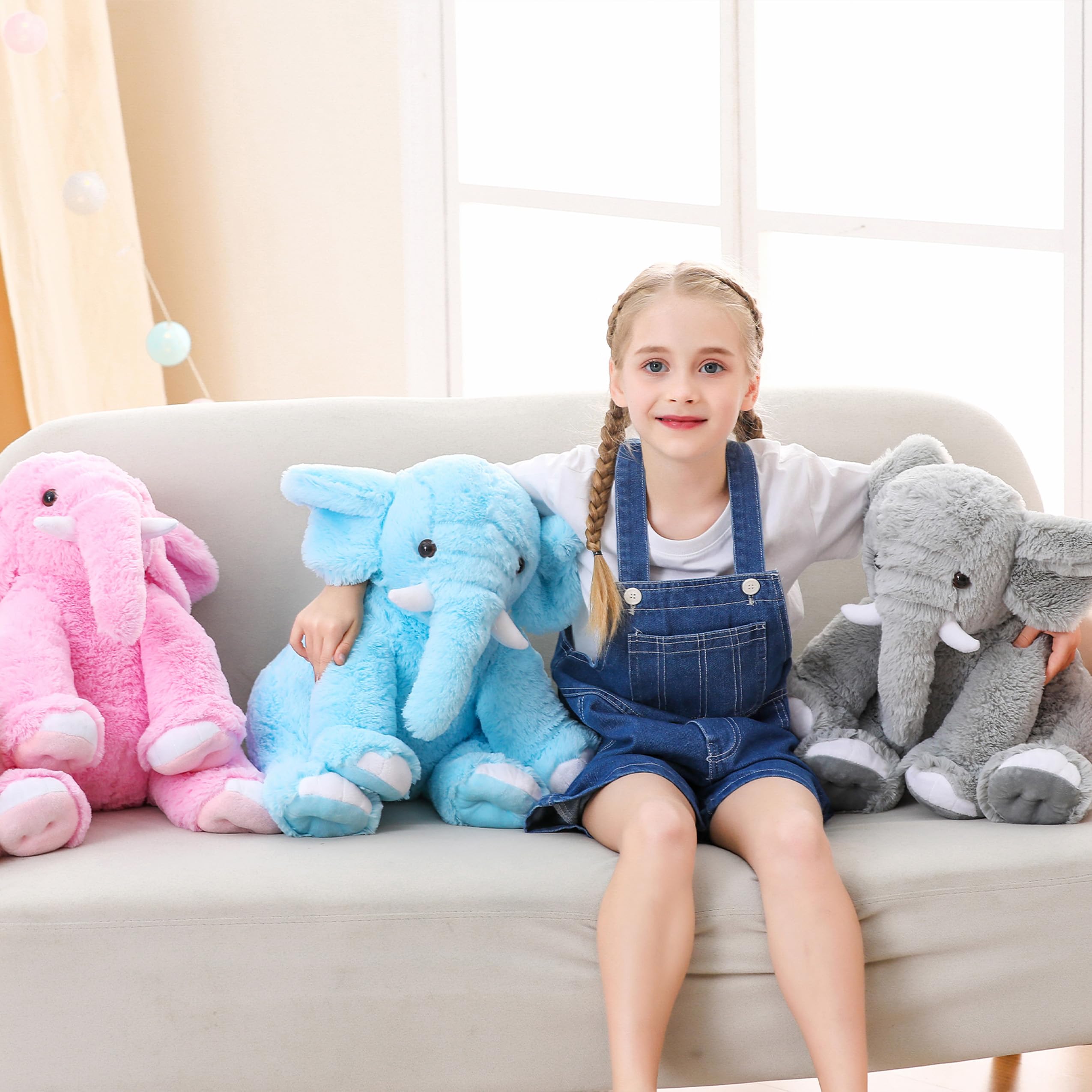 JellyMallow Elephant Stuffed Animal 5 lbs 16 inches Blue Polyester Weighted Plush Toy