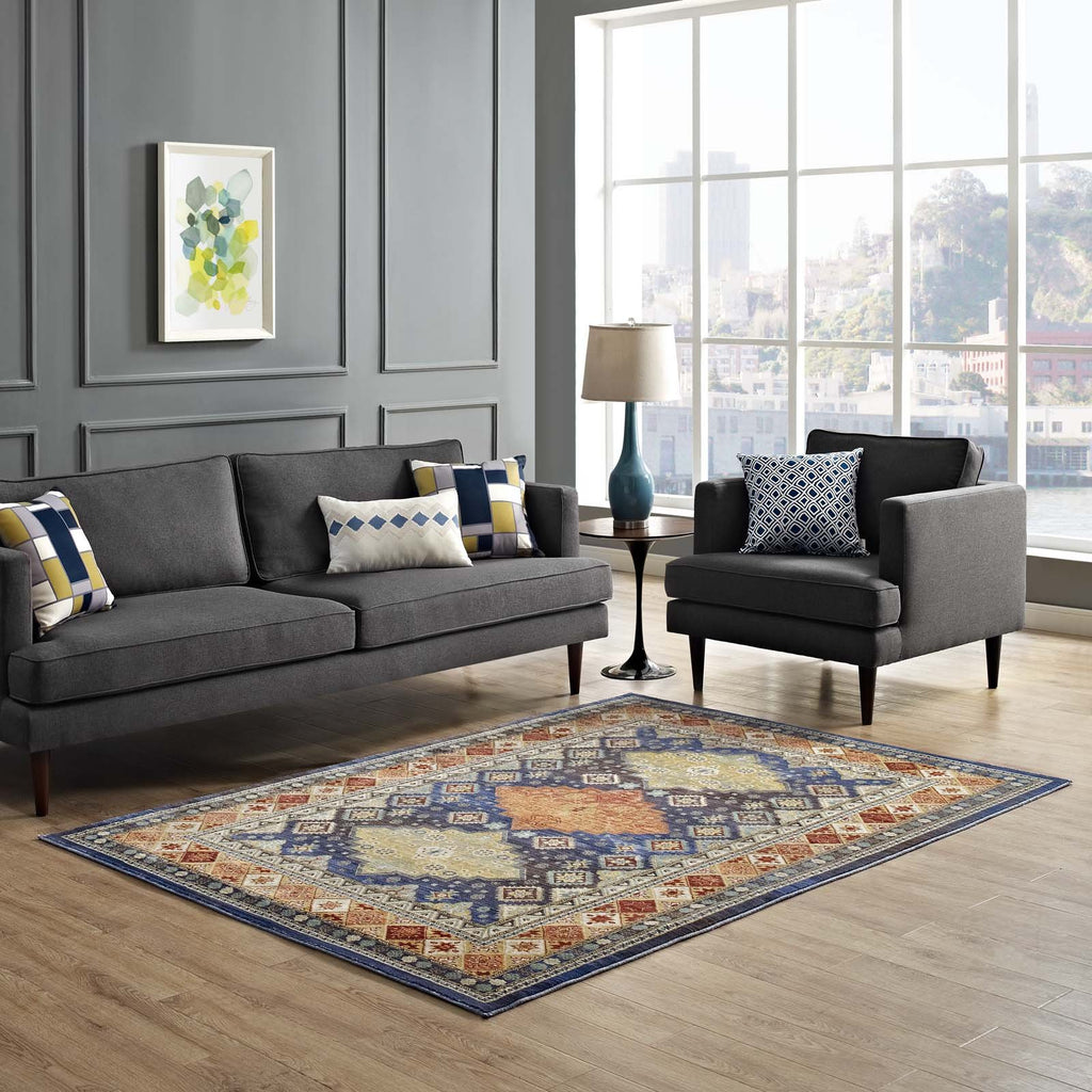 Modway Atzi Distressed Southwestern Diamond Floral Area Rug, 4X6, Multicolored
