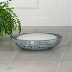 Nu Steel Sea Foam Soap Bar Dish In Aqua Blue/Silver Glass Mosaic/ Stainless Steel For Bathrooms & Vanity Spaces