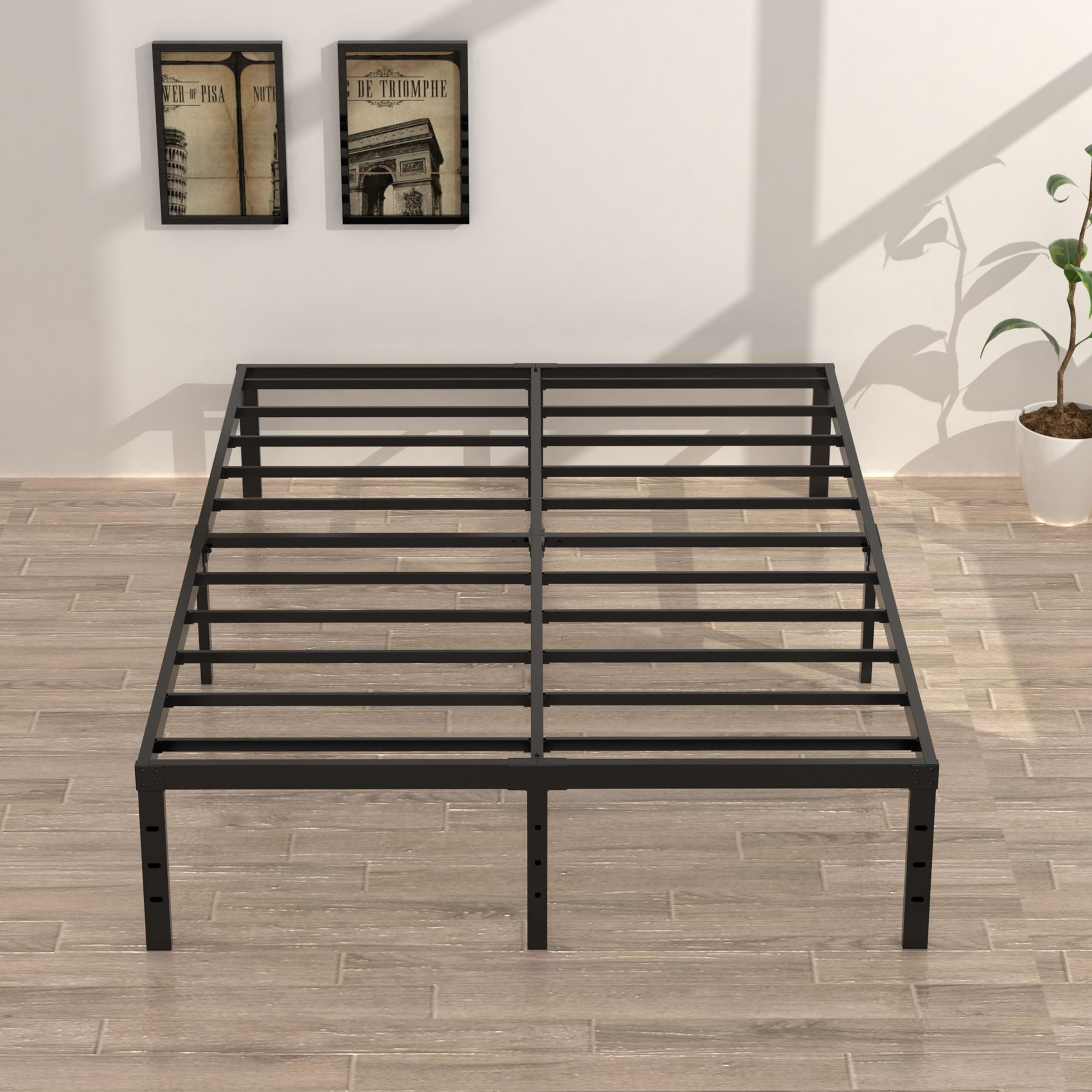 Upcanso 18 Inch California King Bed Frames No Box Spring Need, Platform Cal King Bed Frame With High Storage, Eassy Assembly 3,500 Lbs Heavy Duty Bedframes, Black
