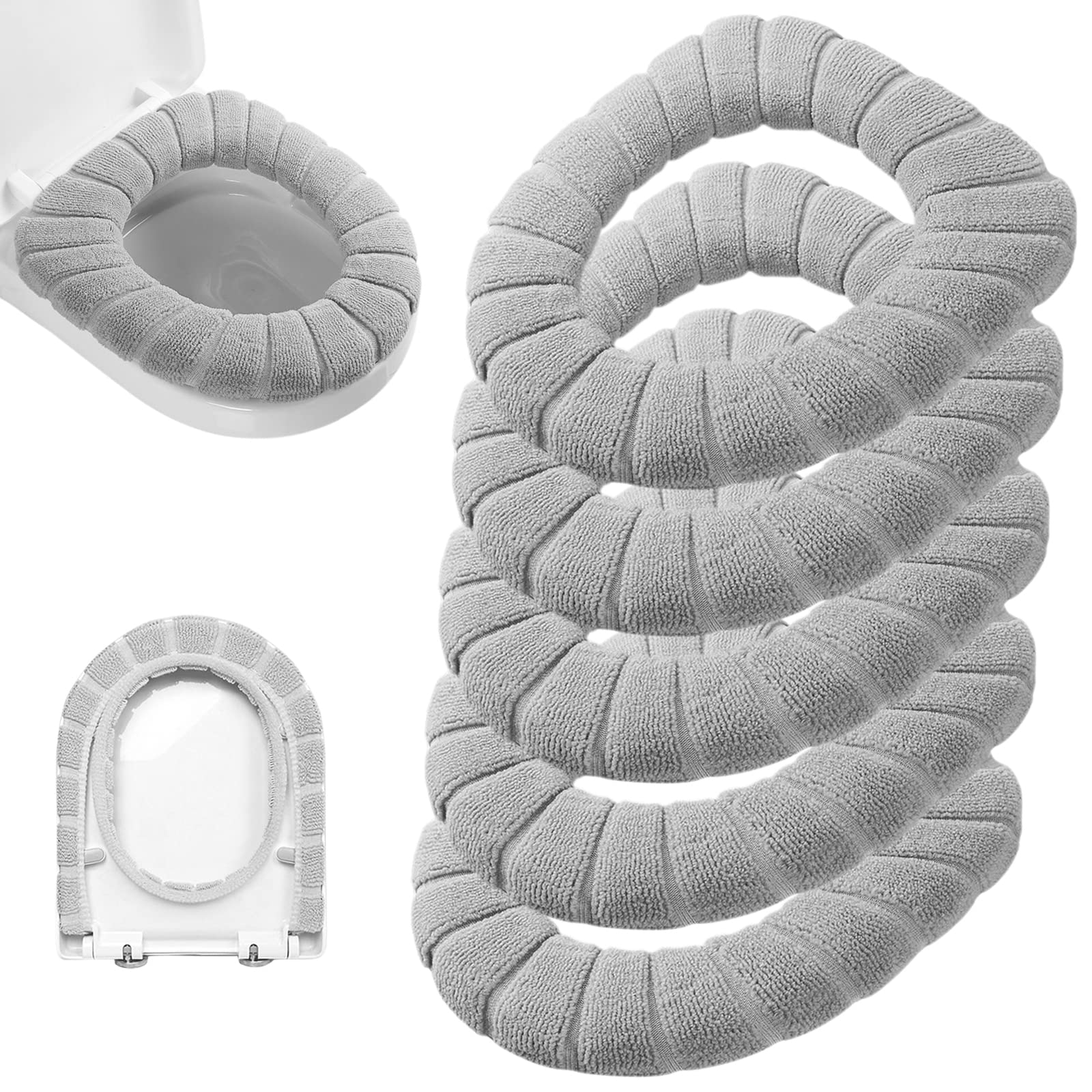 Legigo 5 Pack Thicker Bathroom Toilet Seat Cover Pads- Soft Warmer Toilet Seat Cushion Cover Stretchable Washable Fiber Cloth, E