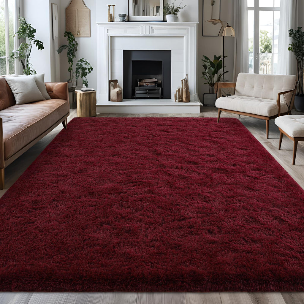Falark Soft Area Rugs For Bedroom, 3X5 Ft Wine Red Fluffy Rug Carpets For Living Room Girls Kids Room, Shaggy Fuzzy Indoor Moder