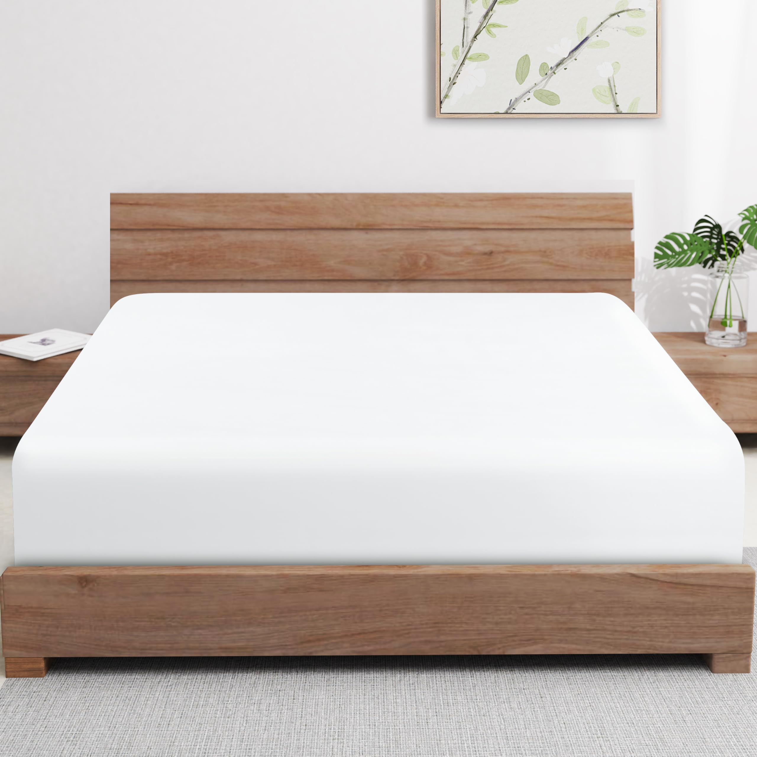 Bamboo Viscose Cooling Fitted Sheet Twin Size Only, 400 Thread Count, 16'' Deep Pocket Cooling Bottom Sheets For Hot Sleeper, Si