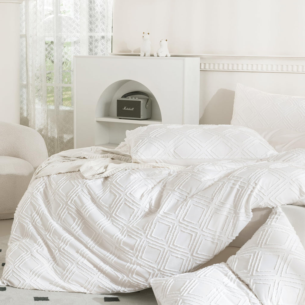Jellymoni 1 Pack White Body Pillowcase, Soft Microfiber Grid Tufted Pillow Covers With Envelope Closure (Pillows Are Not Include