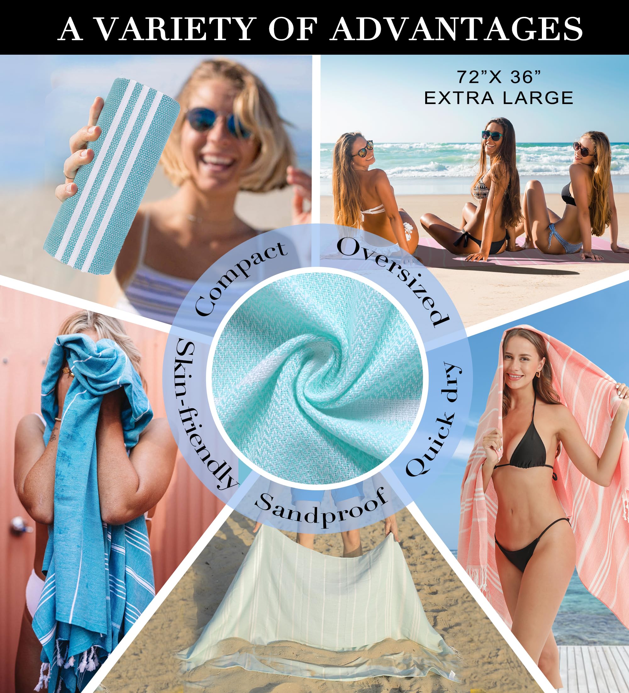 2 Packs Cotton Turkish Beach Towels Swim Towel Compact Oversized Sand Free Quick Dry Thin Clearance Luxury Best Organic Linen Ba