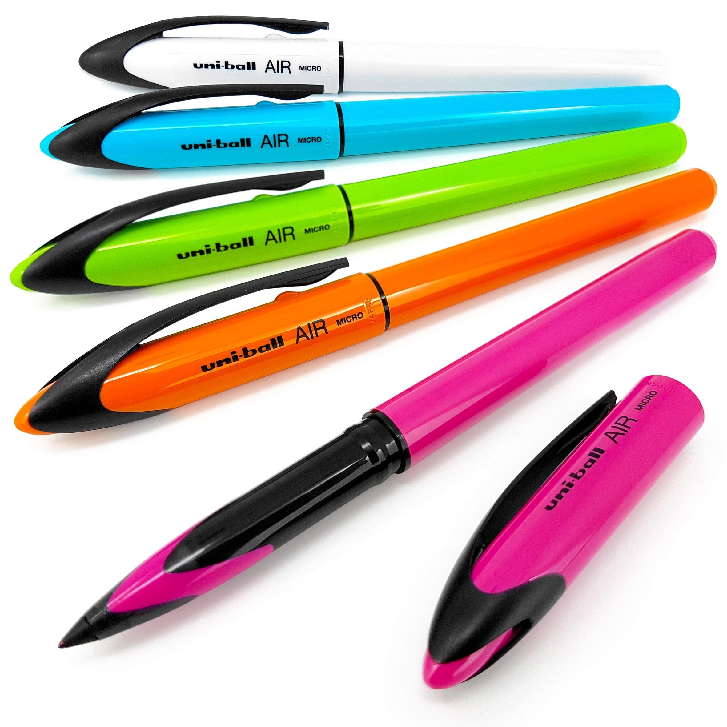 Uni-Ball Air Micro - 0.5Mm Fine Rollerball - Blue Ink - Assorted Barrels - 5 Pack