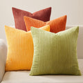 Topfinel Throw Pillow Cover 4Pc Set - Multi Yellow Burnt Orange Combo - 22' X 22' Solid Cozy Corduroy Square Accent Decorative