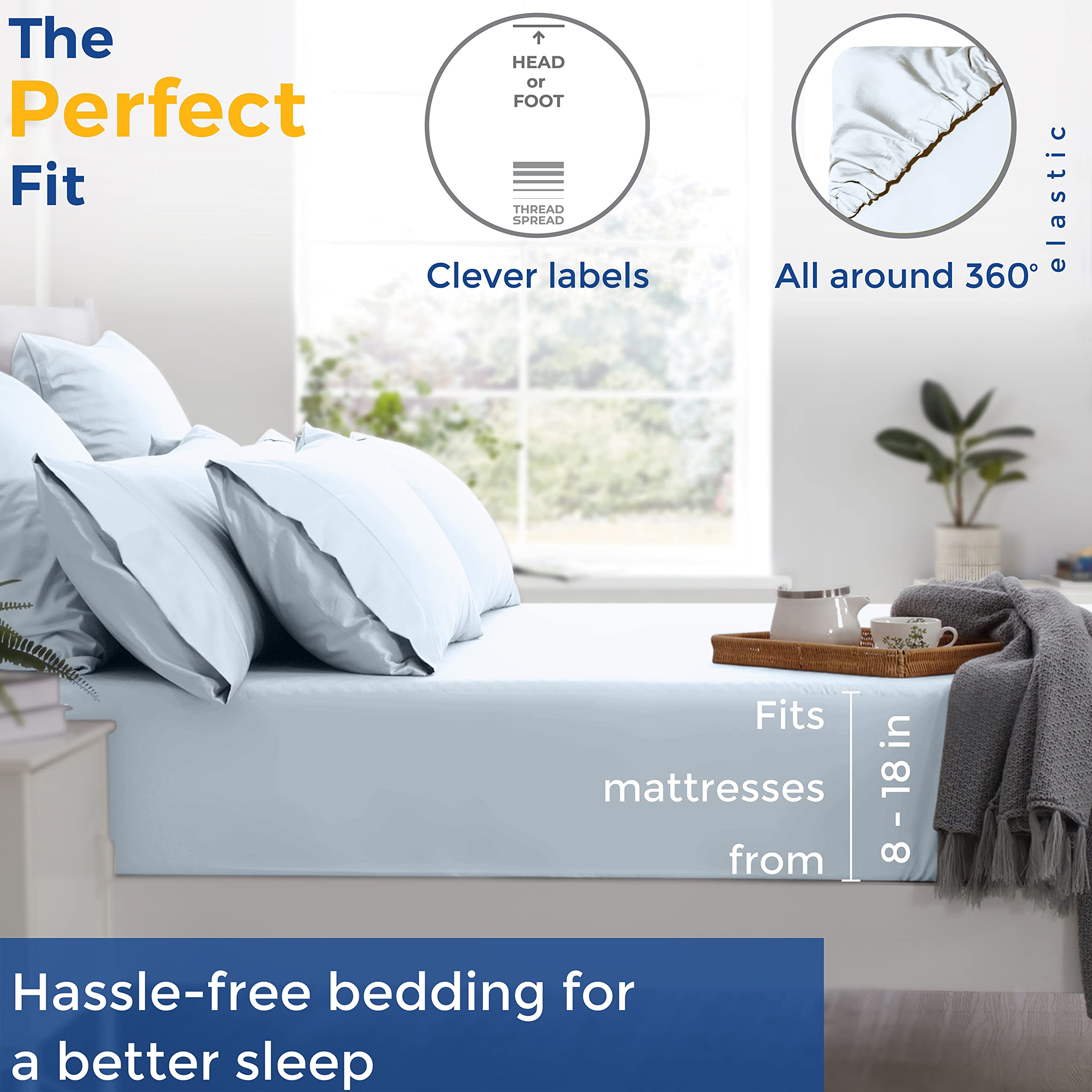Pure Egyptian Split King Size Cotton Bed Sheets Set (King Split,600 Thread Count) Light Blue Bedding And Pillow Cases (5 Pc) - Egyptian Cotton Sheets Split King Size Bed-Sateen Sheets-16?Deep Pocket