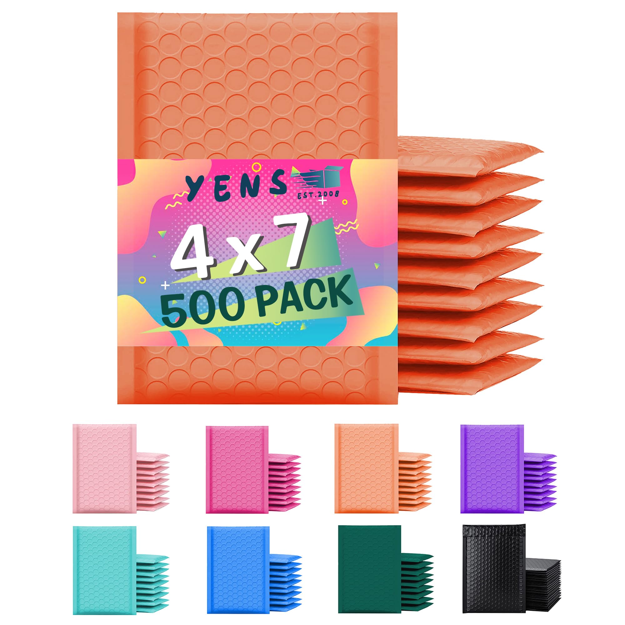 Yens Poly Bubble Mailers 4X8 500 Pack Orange Waterproof Self Seal Adhesive Shipping Bags, Cushioning Padded Envelopes For Shippi