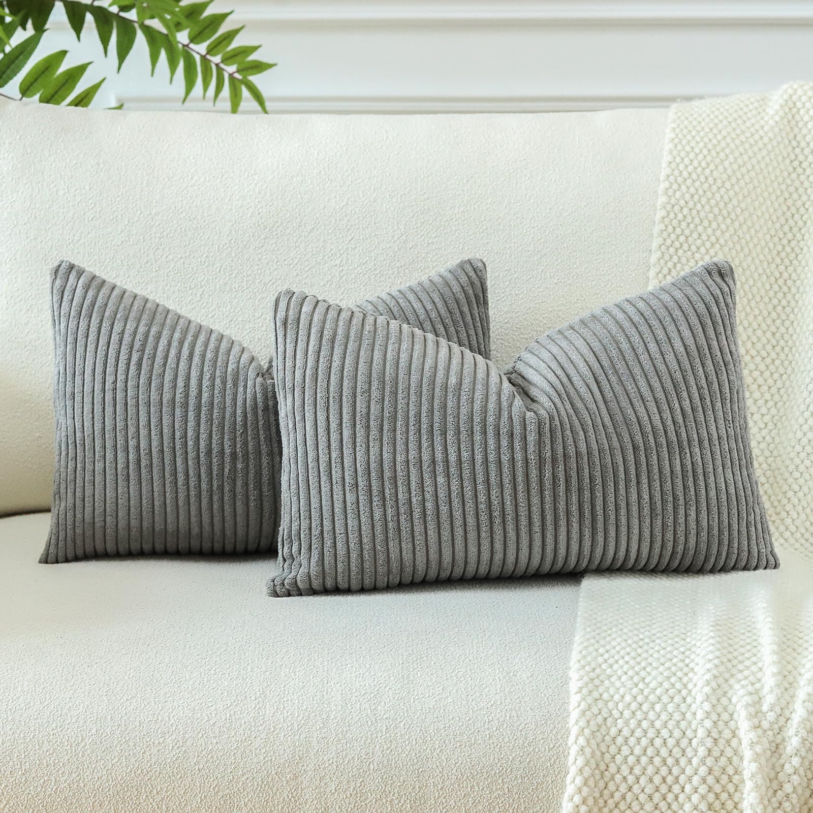 Otostar Boho Decorative Throw Pillow Covers 16 X 24 Inch Soft Corduroy Solid Striped Pillow Covers Lumbar Cushion Case Couch Pil