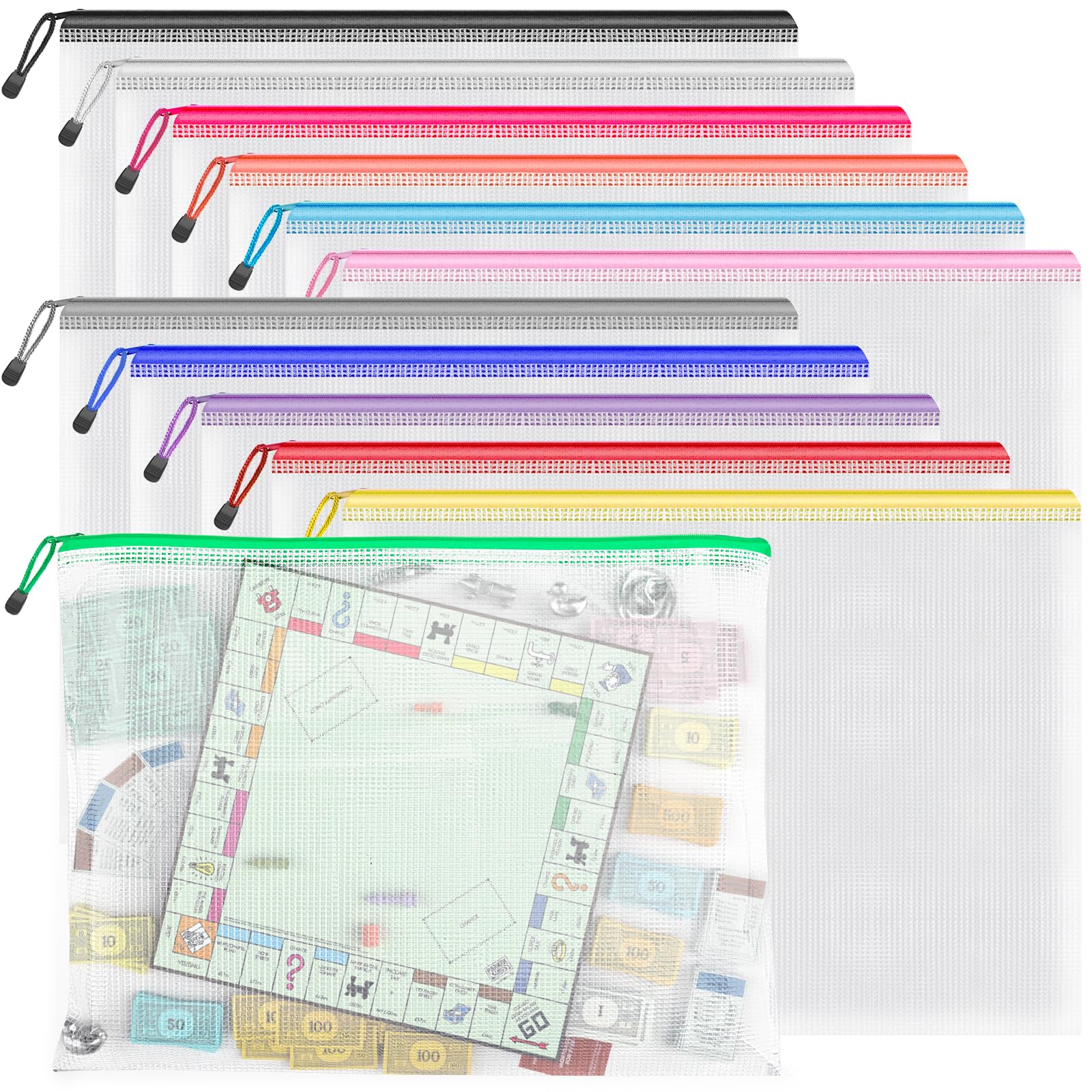 Umriox Zipper Pouch, 16.9X12.4 In (12 Colors, 12 Packs), Extra Large Zipper Bags, Waterproof Zipper Pouches For Office Supplies,