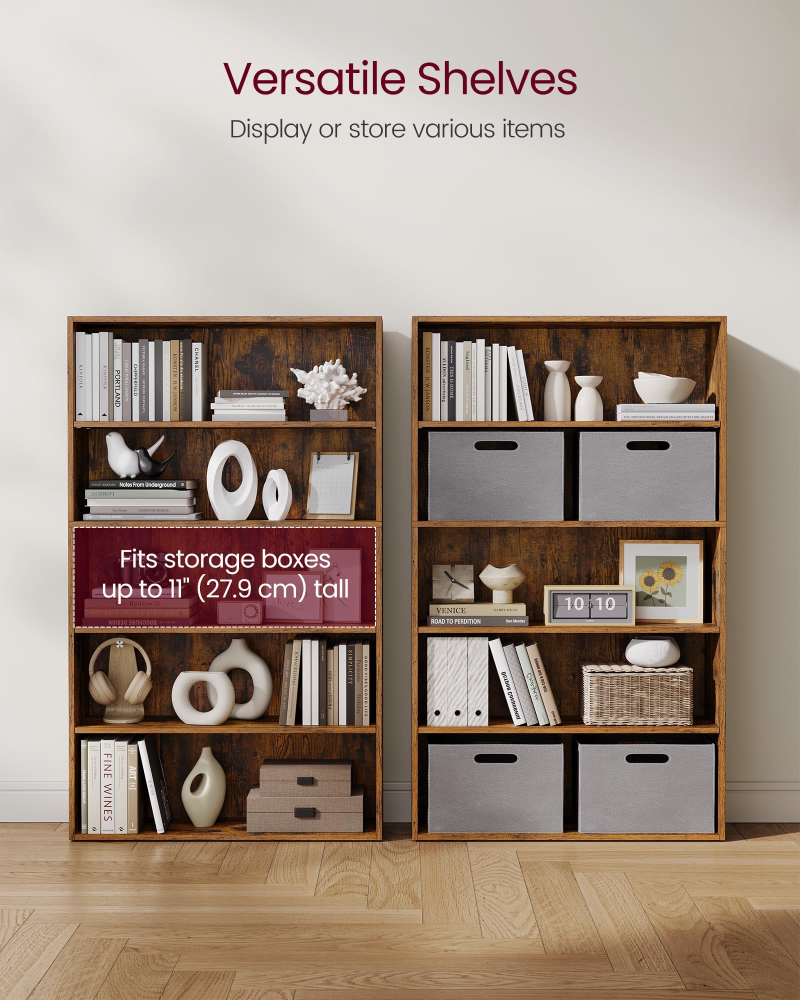 Vasagle Bookshelf, 30 Inches Wide, 5-Tier Open Bookcase With Adjustable Storage Shelves, Floor Standing Unit, Rustic Brown Ulbc175X01