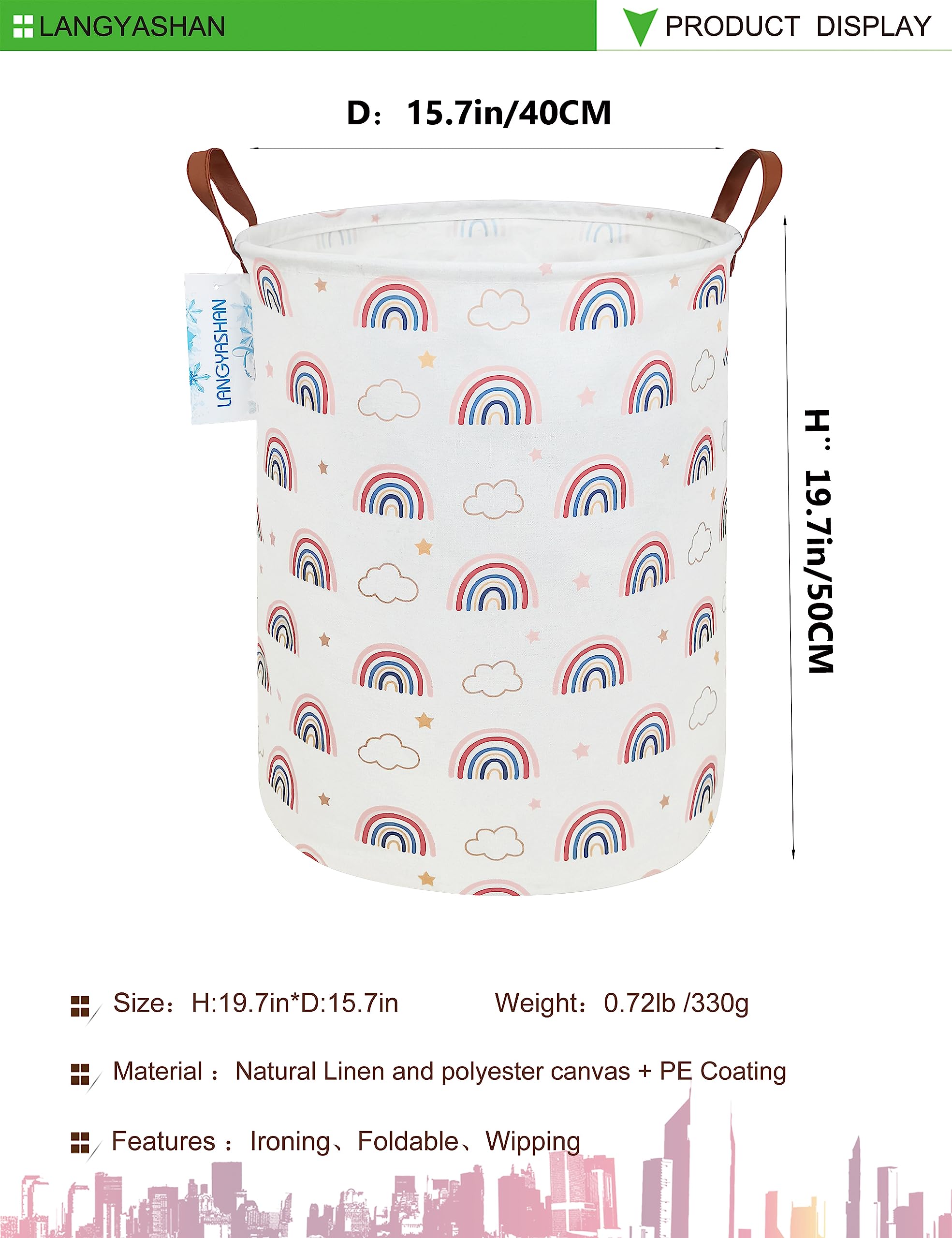 Langyashan Laundry Basket Canvas Fabric Collapsible Organizer Basket For Storage Bin Toy Bins Gift Baskets Bedroom Clothes Child
