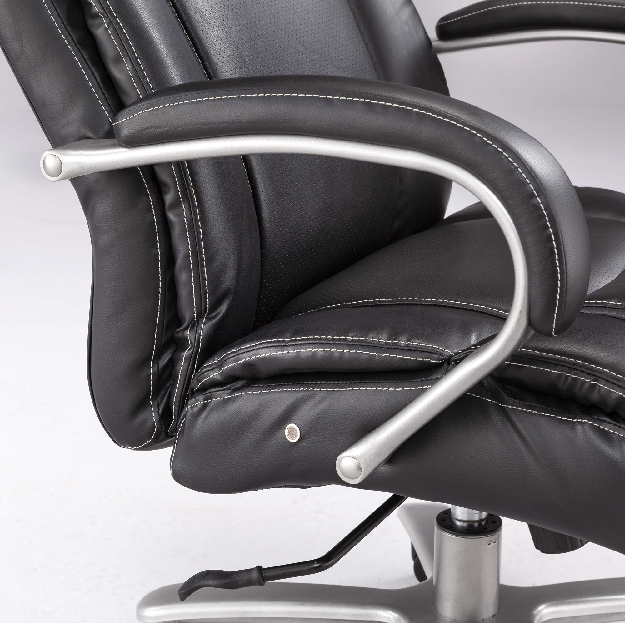 Safco Big And Tall Mid Back Rolling Swivel Task Desk Chair Padded Arms, 350 Lbs. Weight Capacity, Adjustable Height, Tilt, Work Or Home Office, Black Bonded Leather Seat (3504Bl)