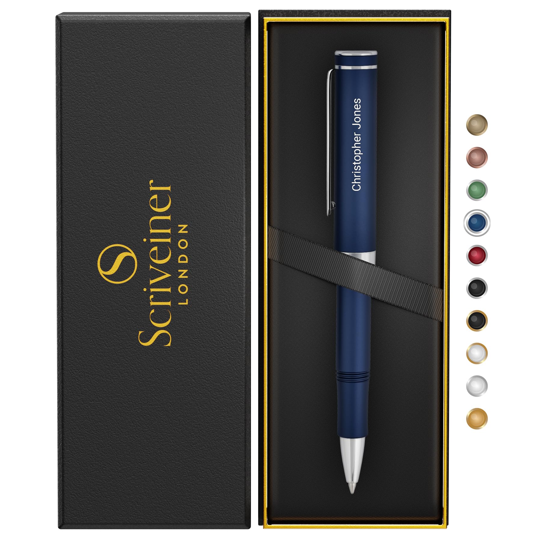 Scriveiner Personalized Blue Rollerball Edc Pen, Stunning Pocket Pen With Chrome Finish, Cool Writing Pen, Best Pen Gift, Best E