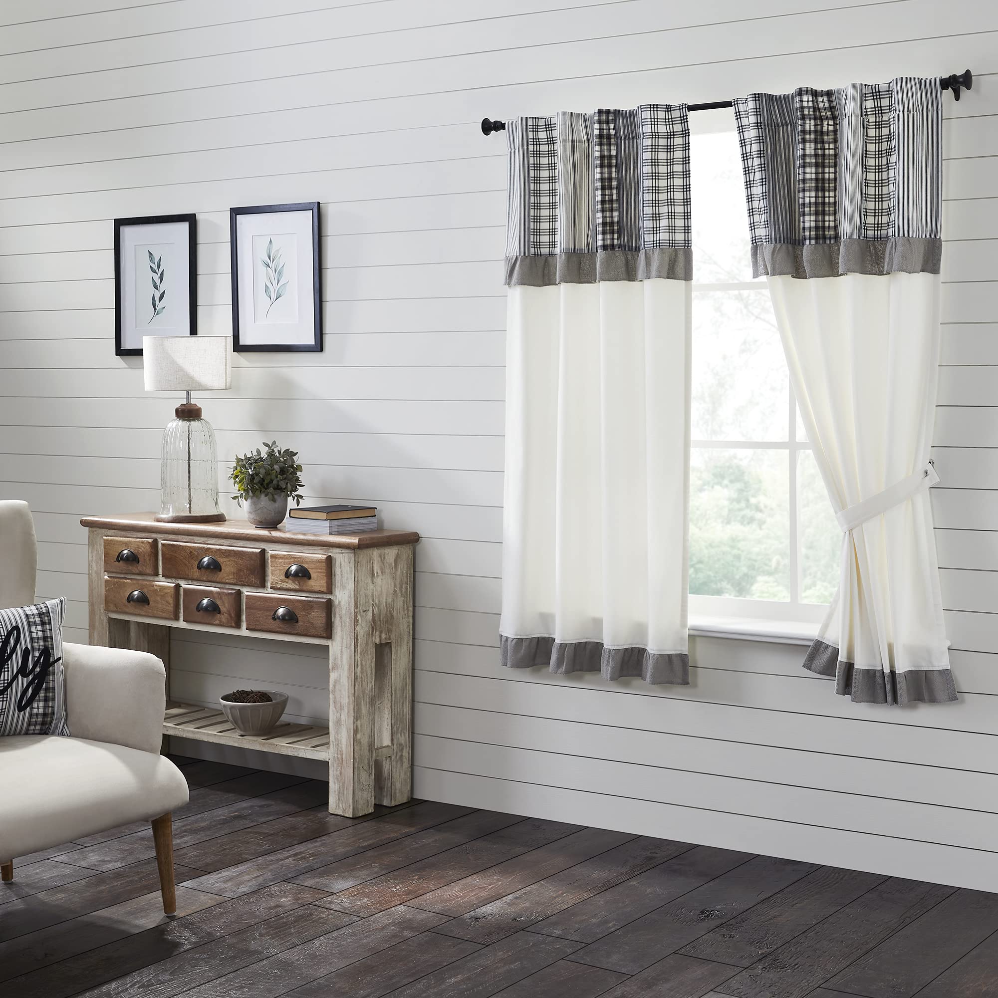 Vhc Brands, Sawyer Mill Panel With Attached Patchwork Valance, 63X36, Set Of 2