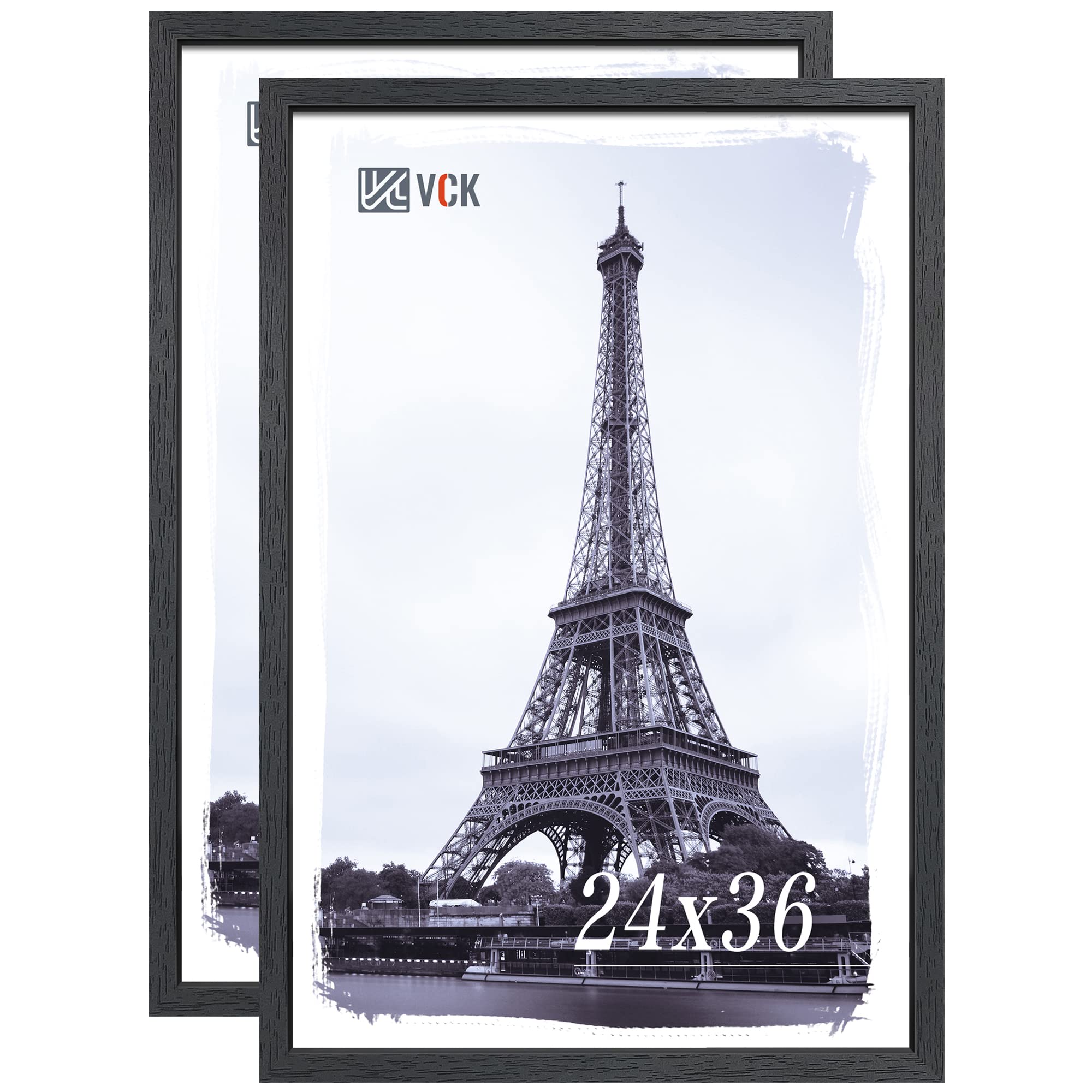 VCK 24x36 Poster Frames 2 Pack, Black Solid Wood Picture Frame, Textured Exclusive Wall Gallery Frame