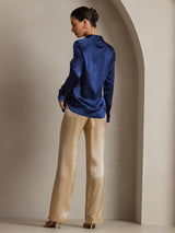 [Dark Blue] SilkSilky  Long Sleeve Lapel Collar Women's Shirts 002