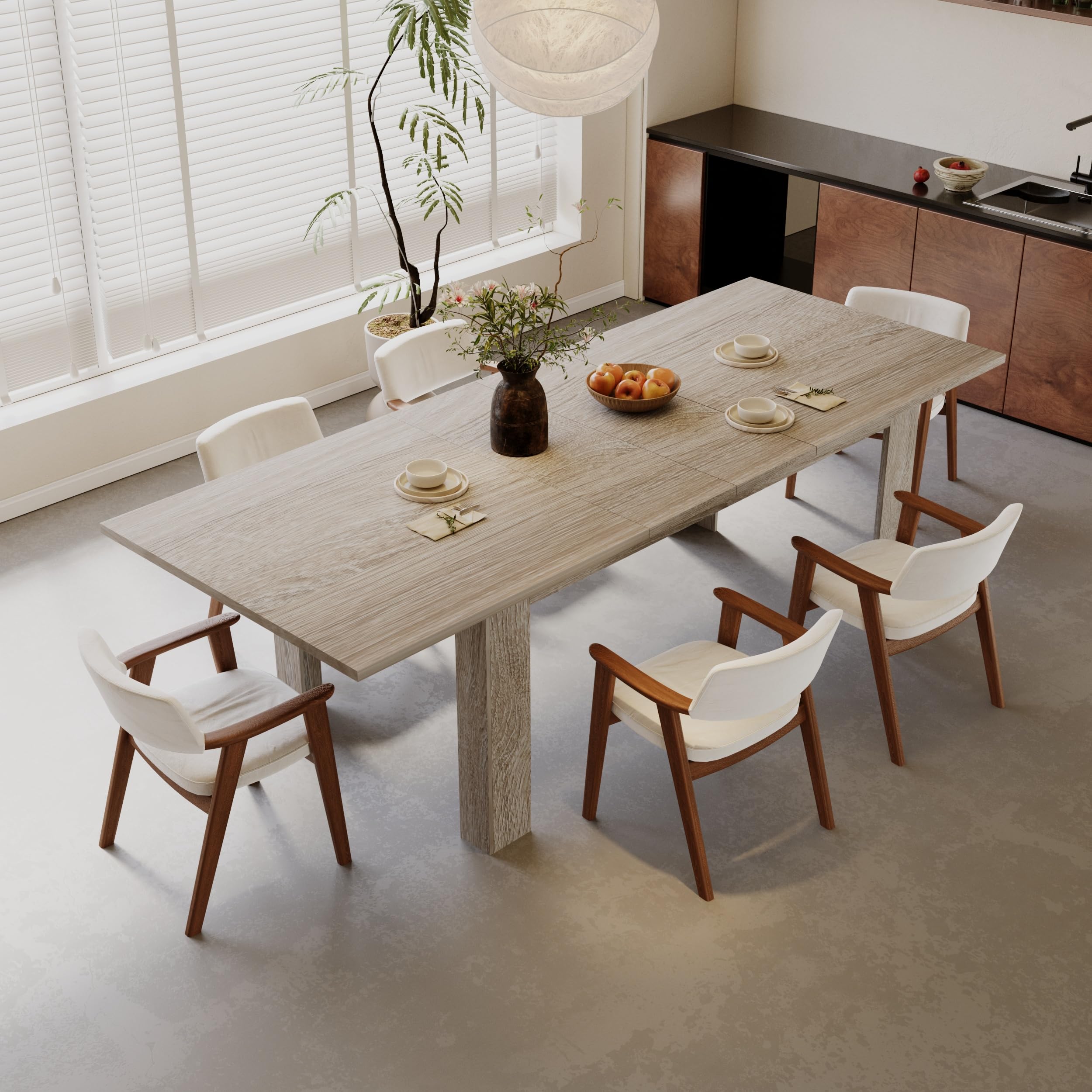 Jassmipkwy Expandable Dining Table For 6 8 People, Rectangular Wooden Indoor Dinner Tables, Large Kitchen Dining Table For Home,