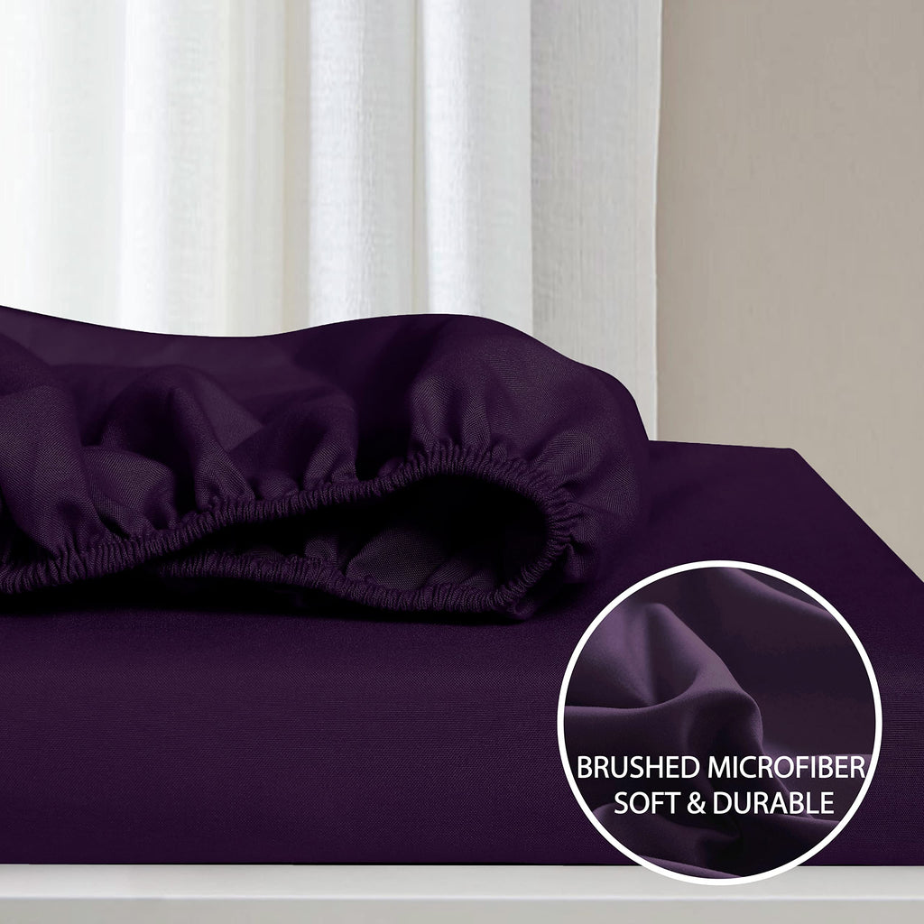 Cathay Home Essentials Ultra Soft Hypoallergenic Wrinkle Resistant Double Brushed Microfiber Bedding Sheet Set, Eggplant, Twin