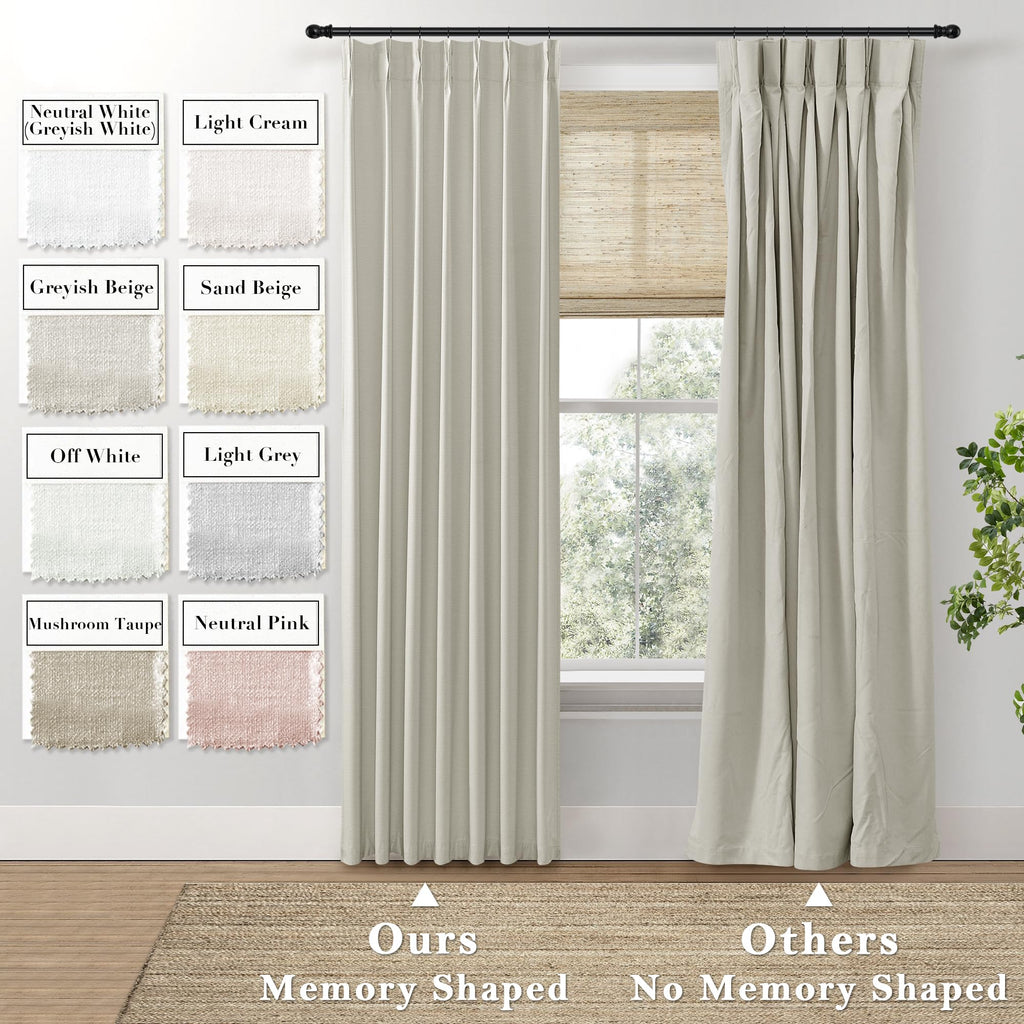 Shineland 8Ft Bay Window Curtains 2 Panel Sets For Living Room 96 Inch Length,8 Foot Ft Linen Pinch Pleated To 98 Inch Long Blackout Farmhouse Drop Cloth Curtains