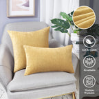 Brawarm Chenille Throw Pillow Covers 18X18 Inches - Gold Chenille Pillow Covers Pack Of 2, Solid Dyed Soft Chenille Pillow Cases